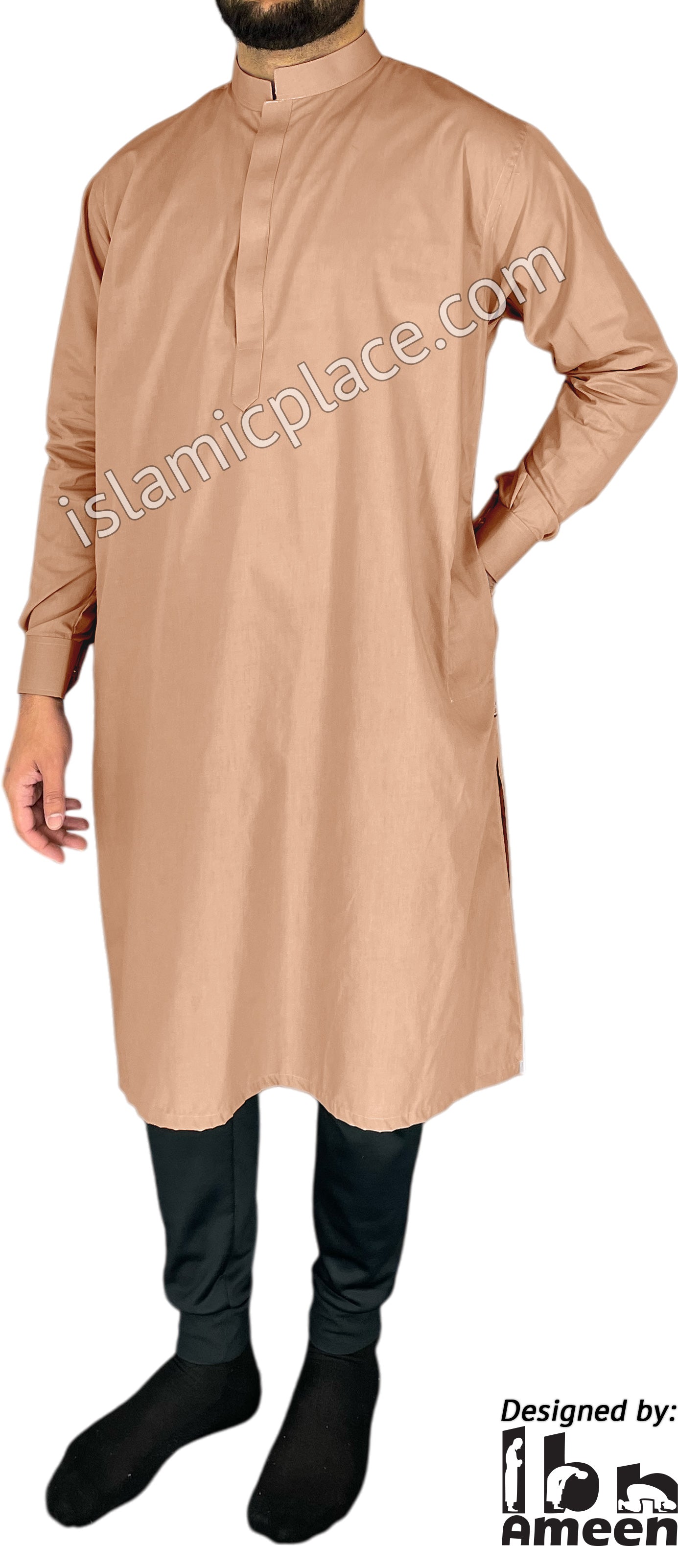 Salmon - Men Saudi Ad-Daffah Plain Kameez by Ibn Ameen