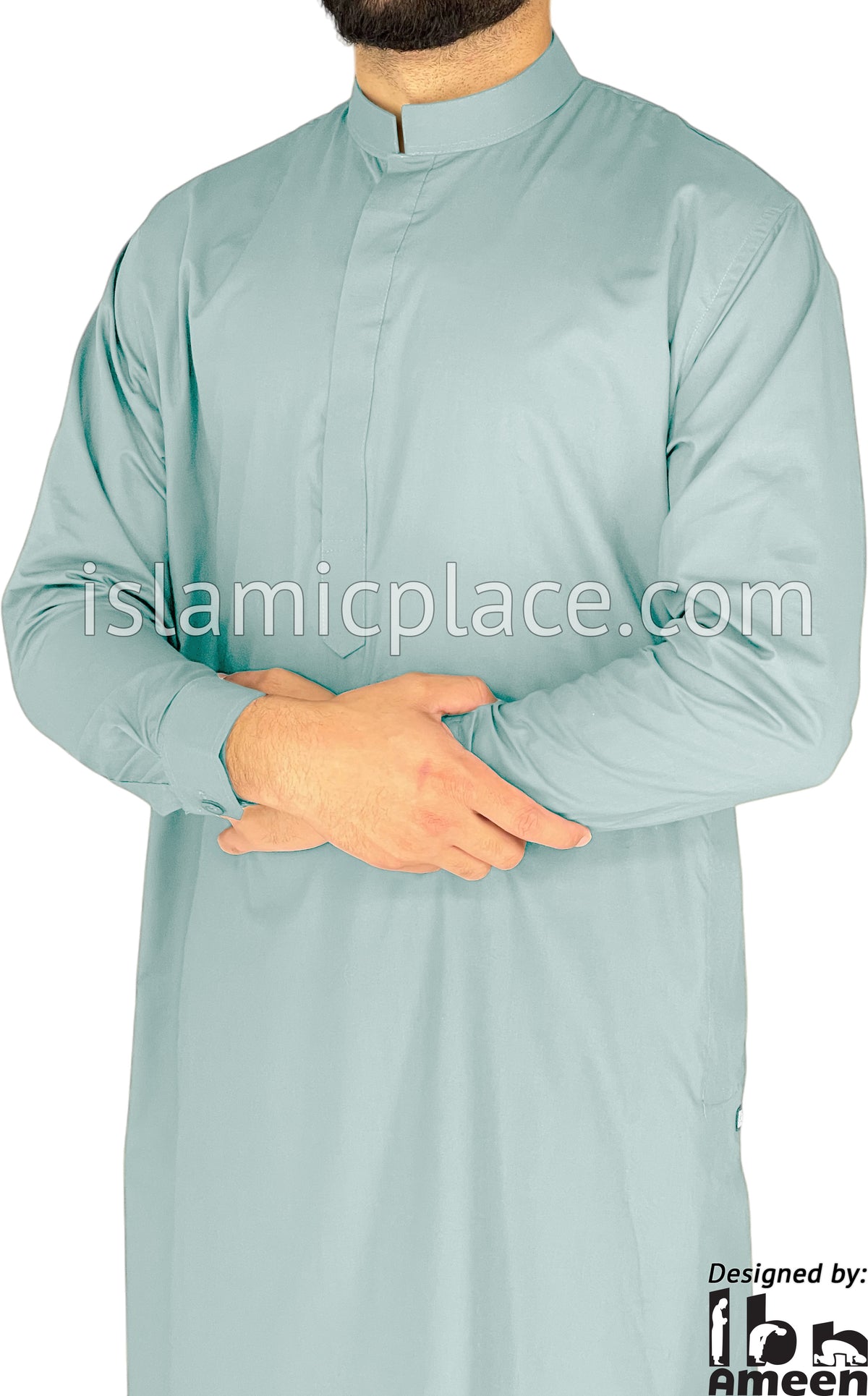 Sky Blue - Men Saudi Ad-Daffah Plain Kameez by Ibn Ameen