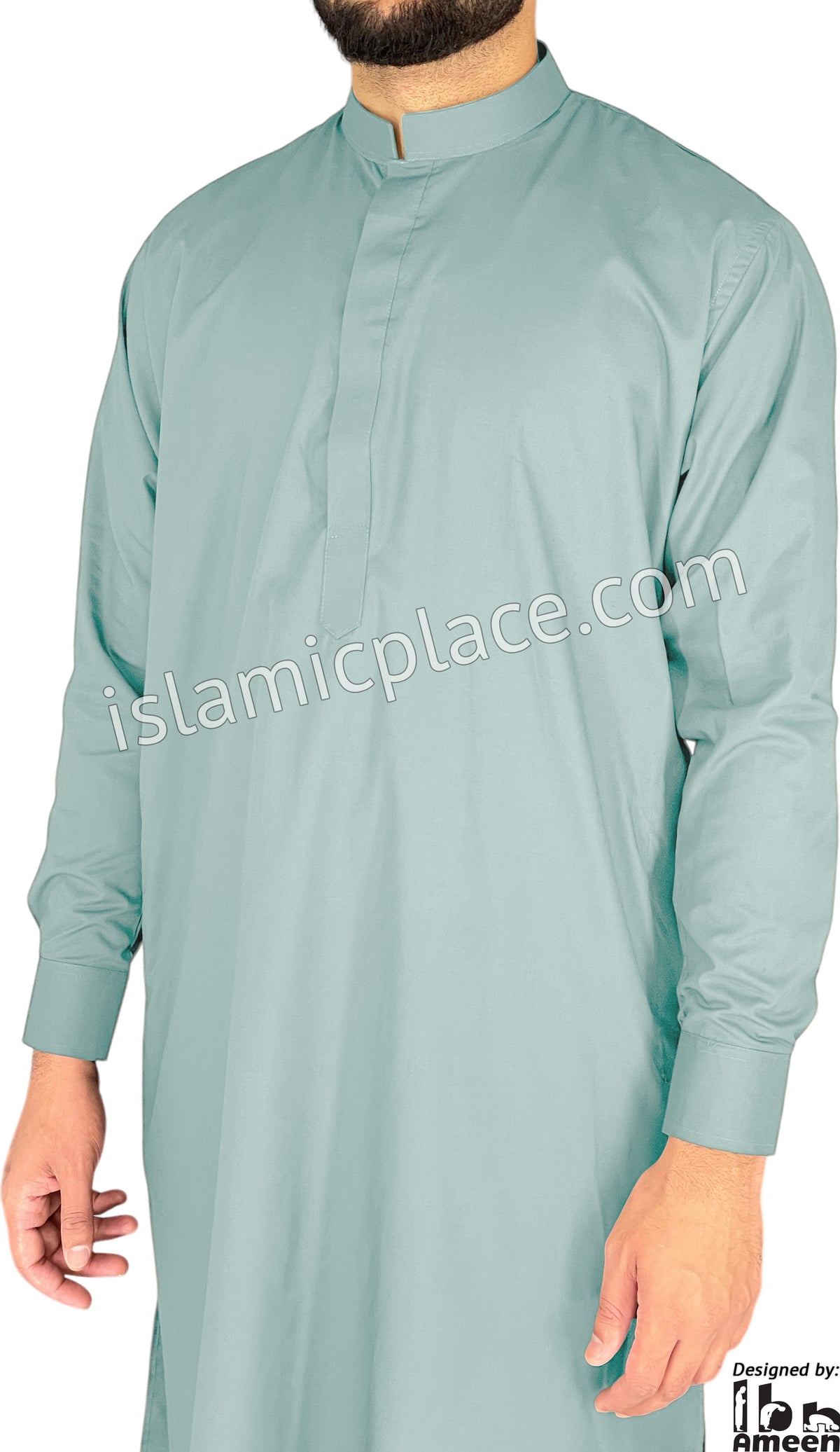 Sky Blue - Men Saudi Ad-Daffah Plain Kameez by Ibn Ameen