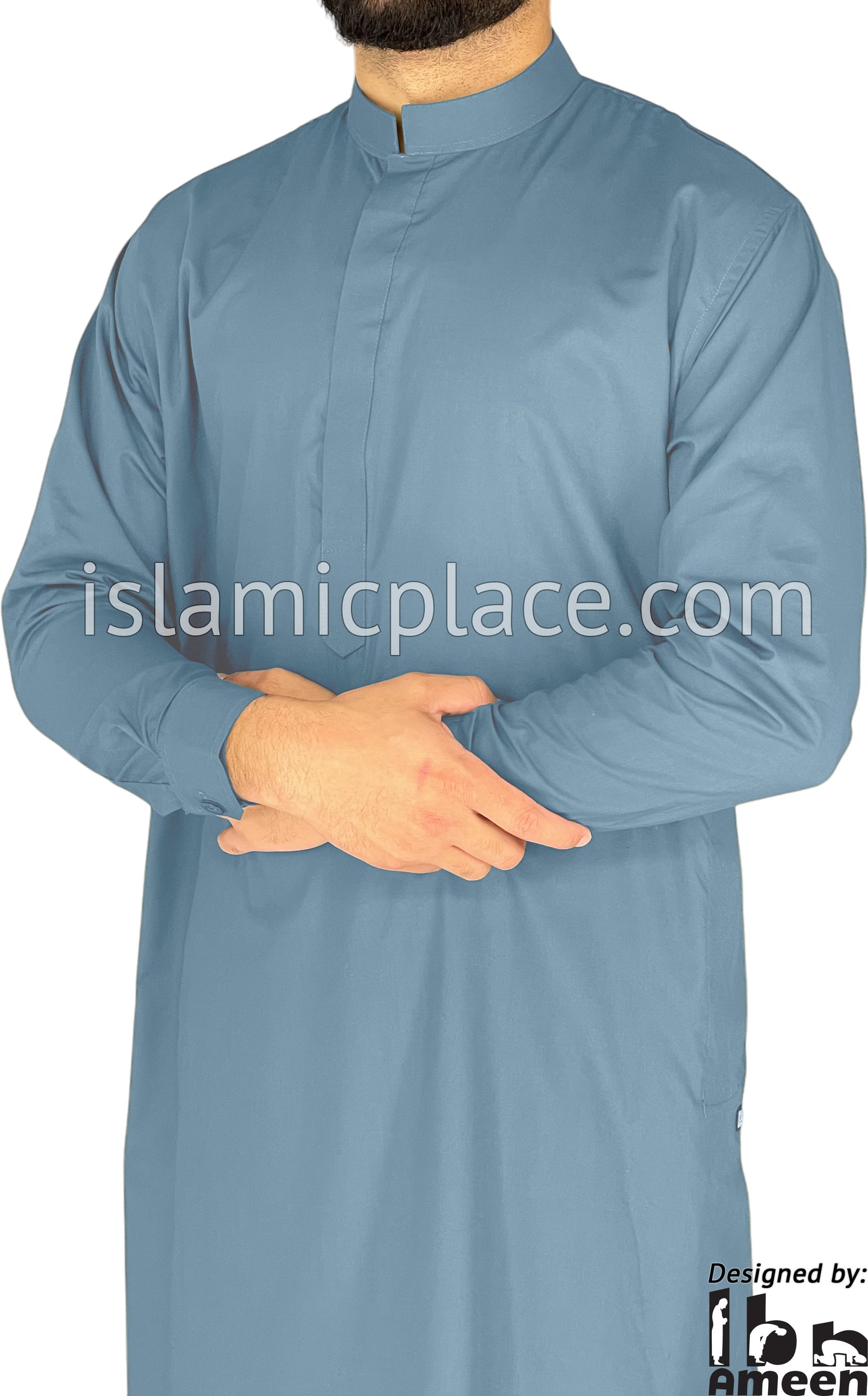 Steel Blue - Men Saudi Ad-Daffah Plain Kameez by Ibn Ameen