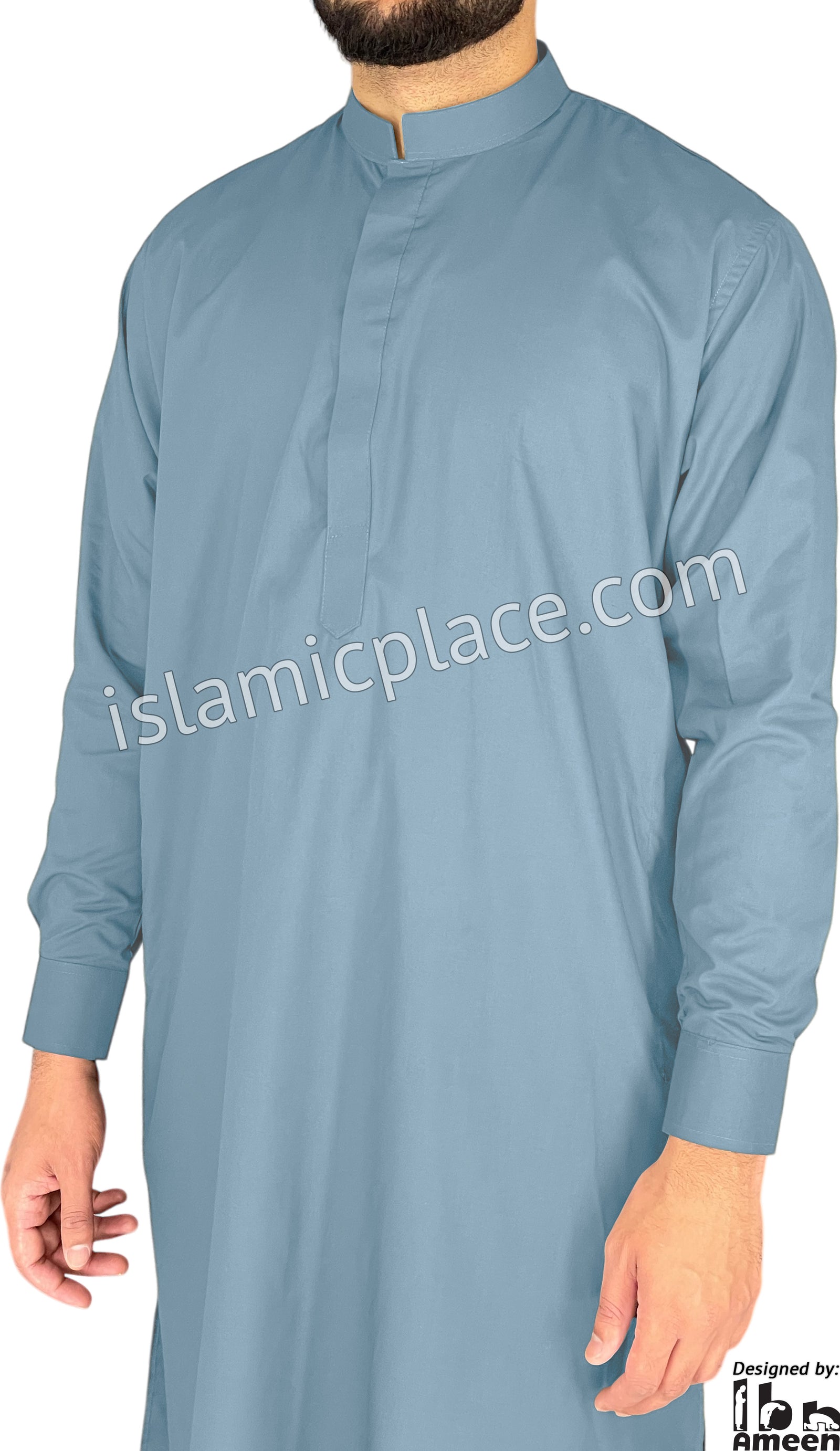 Steel Blue - Men Saudi Ad-Daffah Plain Kameez by Ibn Ameen