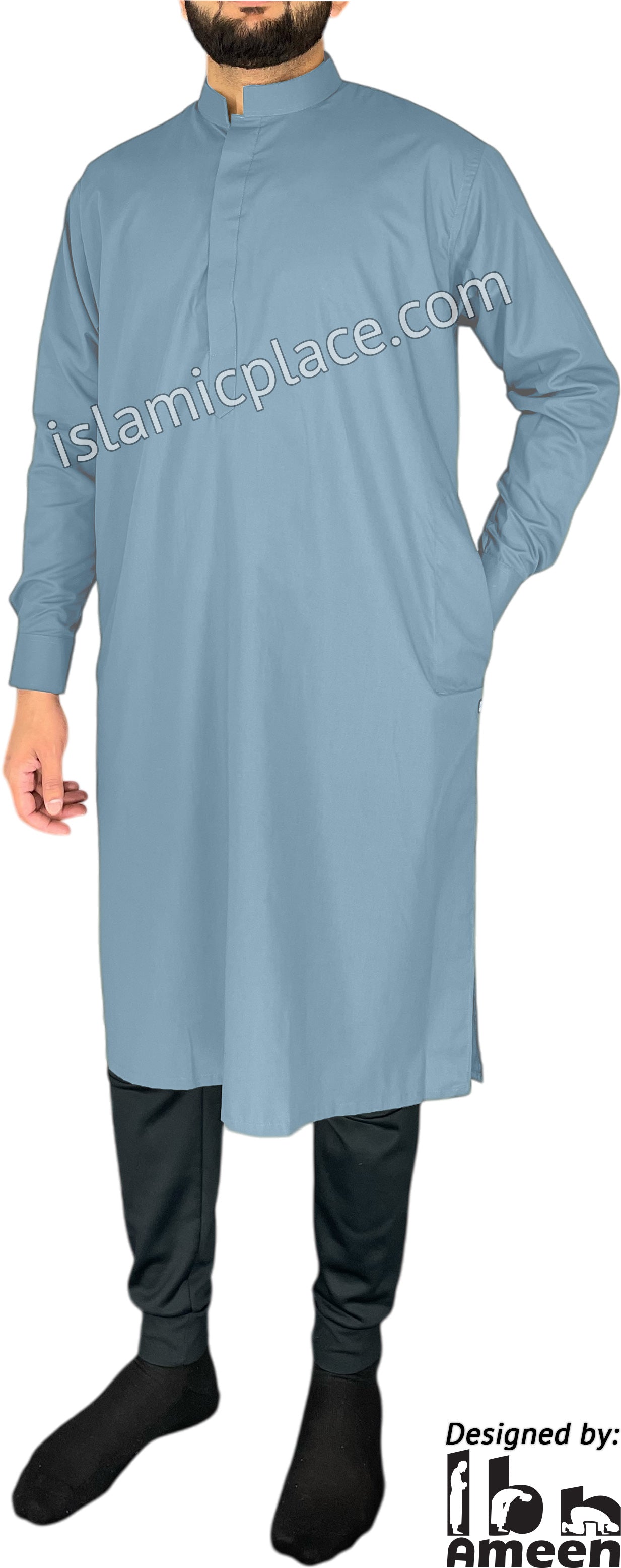 Steel Blue - Men Saudi Ad-Daffah Plain Kameez by Ibn Ameen