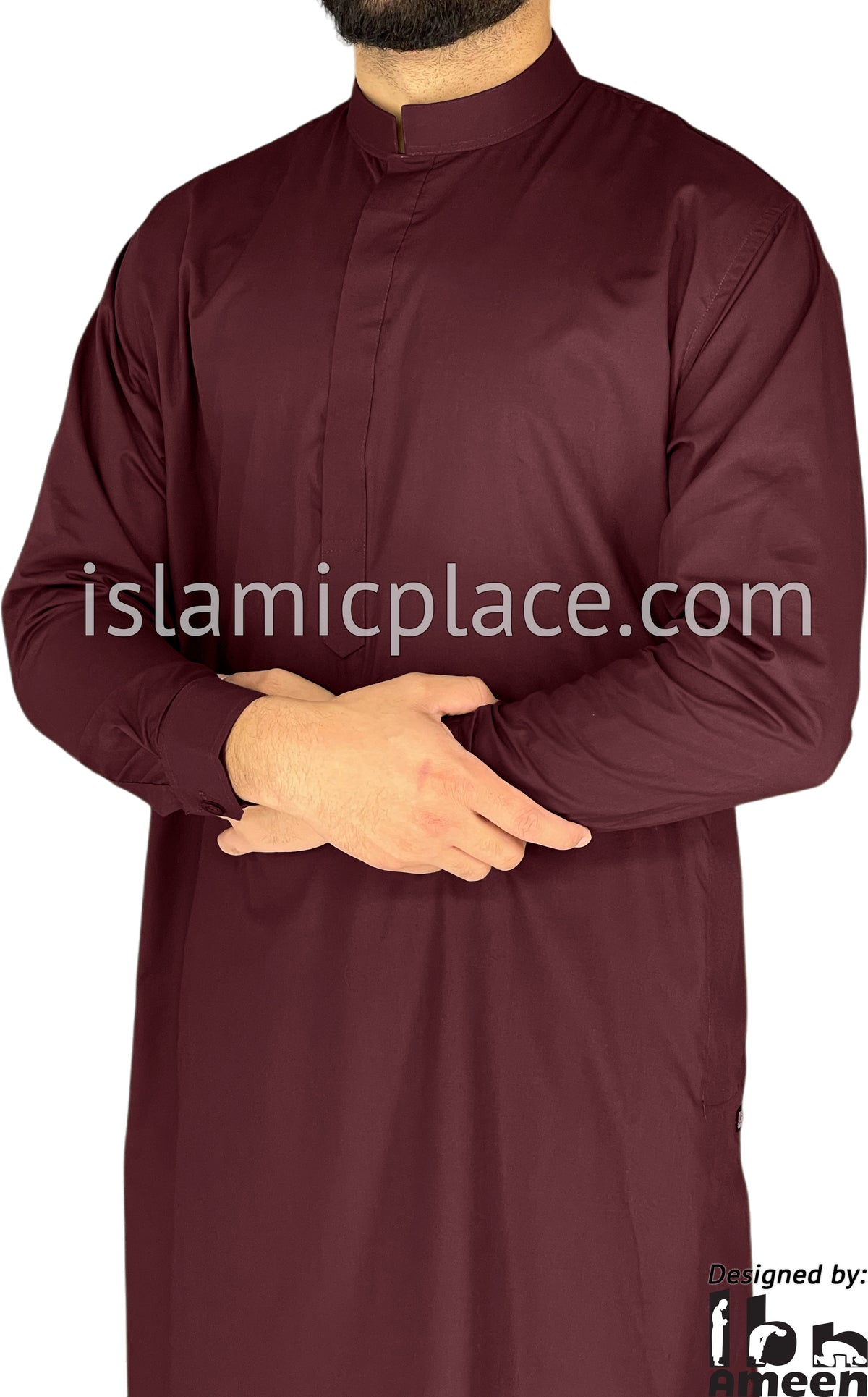 Wine - Men Saudi Ad-Daffah Plain Kameez by Ibn Ameen