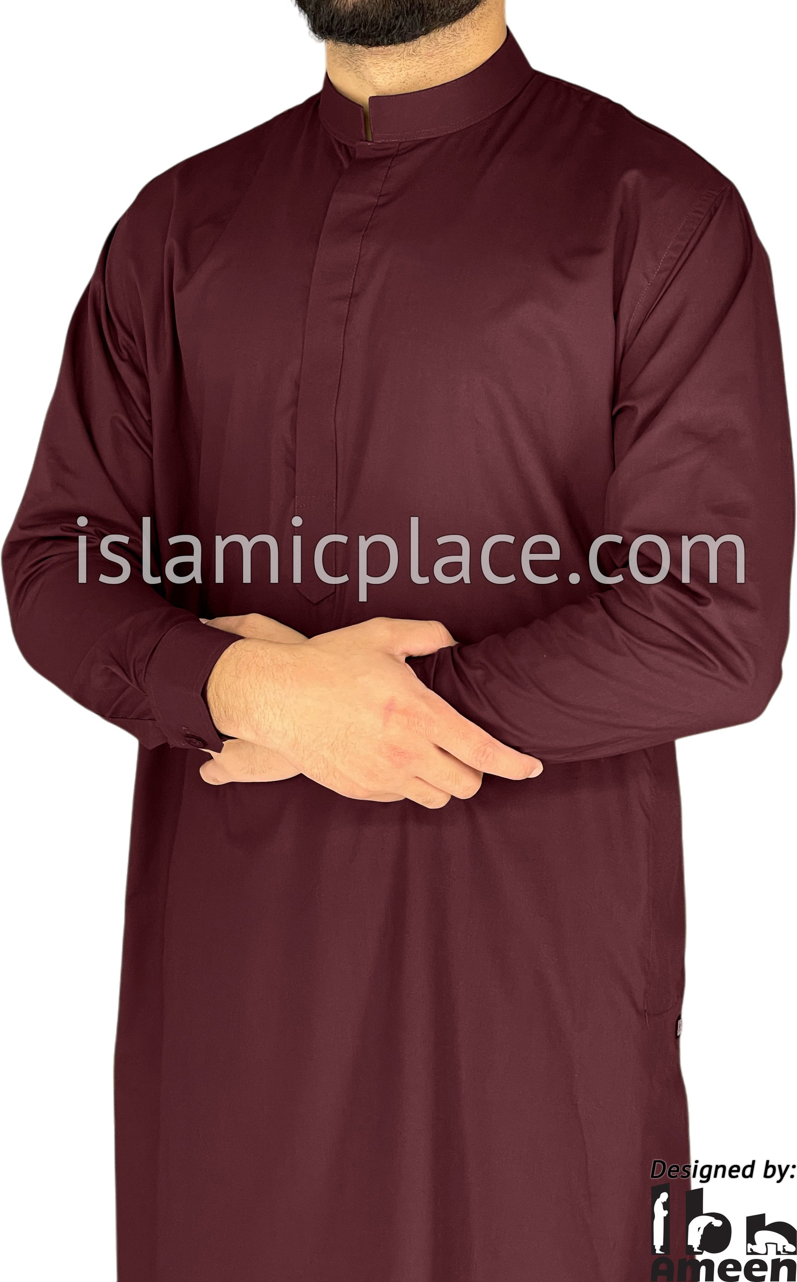 Wine - Men Saudi Ad-Daffah Plain Kameez by Ibn Ameen