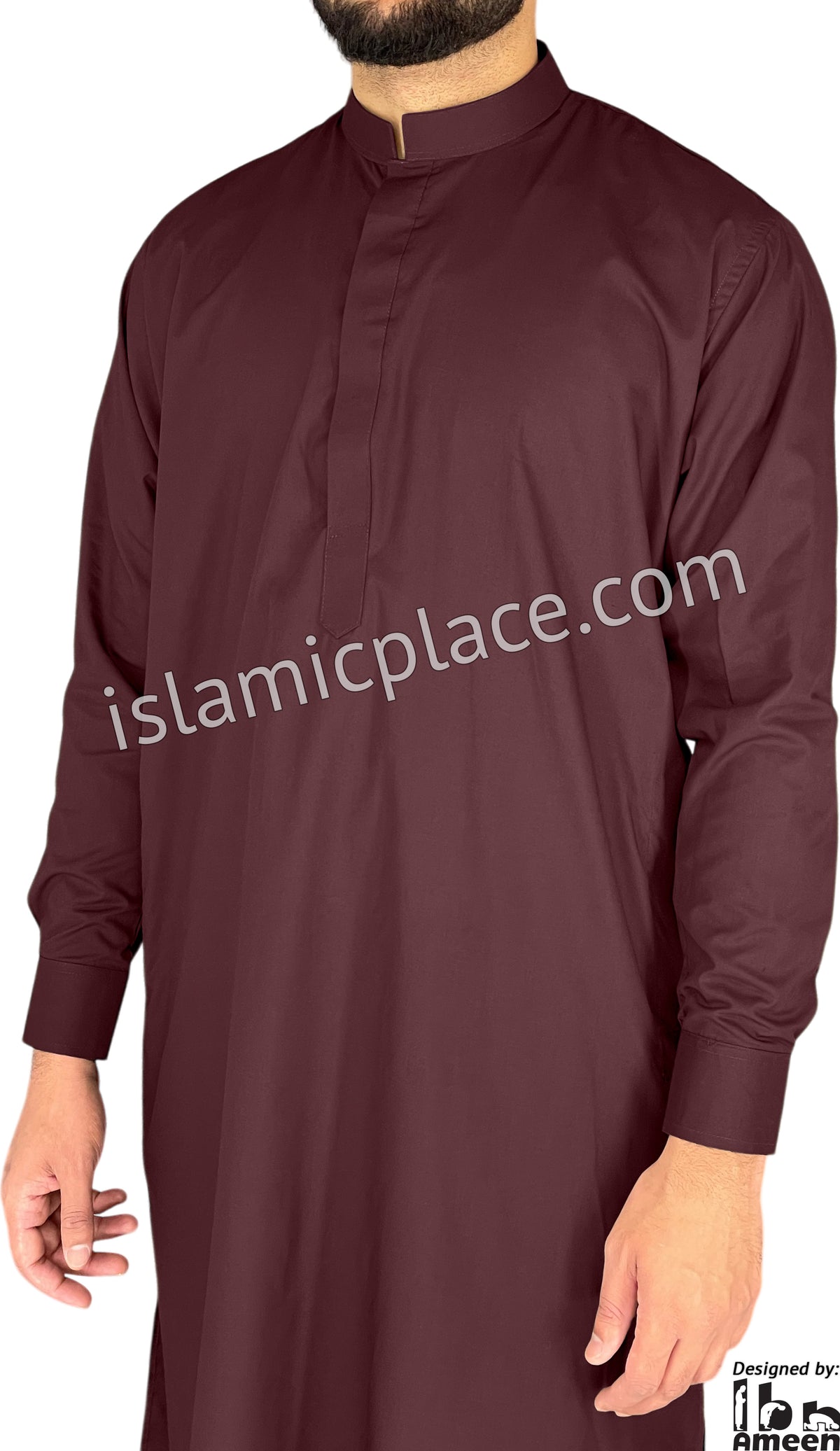 Wine - Men Saudi Ad-Daffah Plain Kameez by Ibn Ameen
