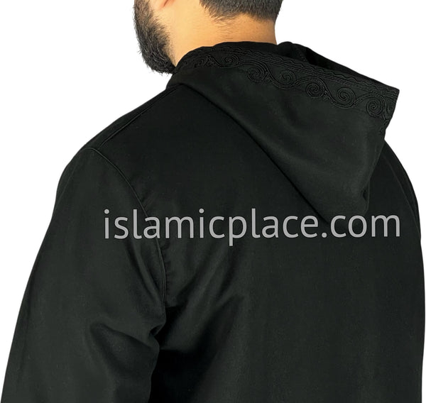 Black - Wool Moroccan Hooded Thob - The Islamic Place