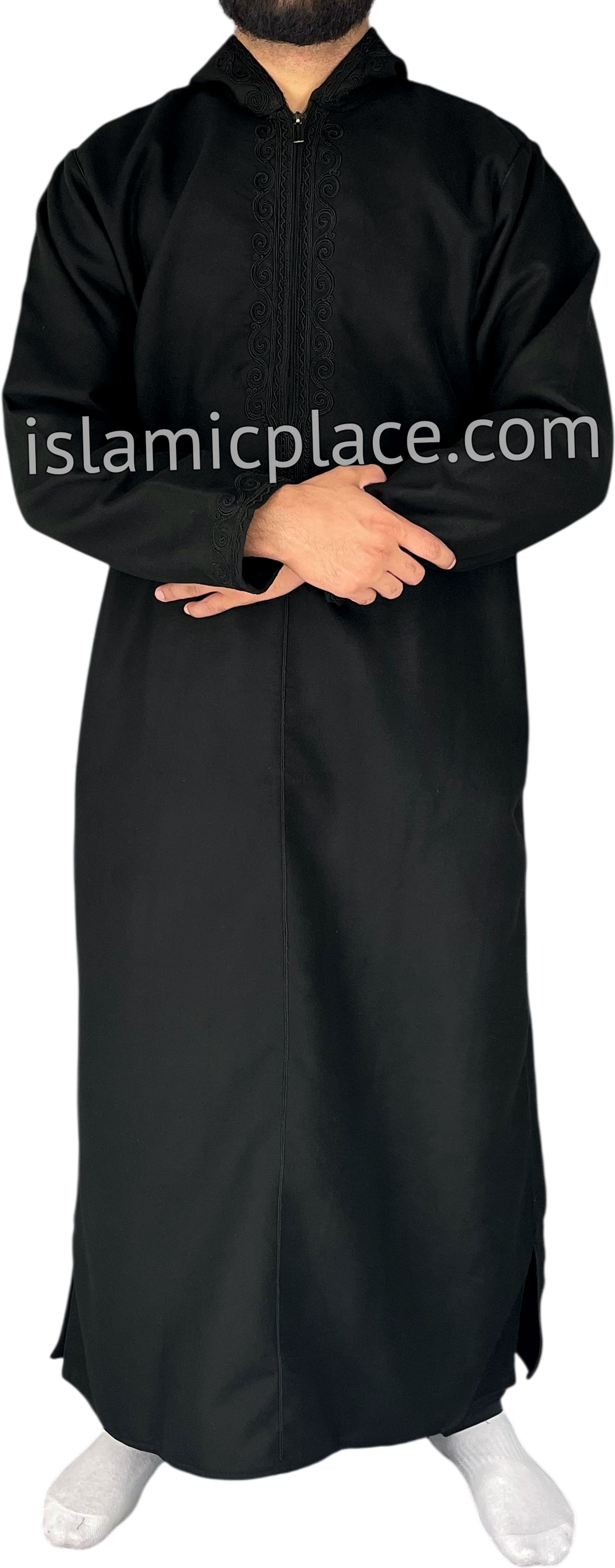 Black - Wool Moroccan Hooded Thob