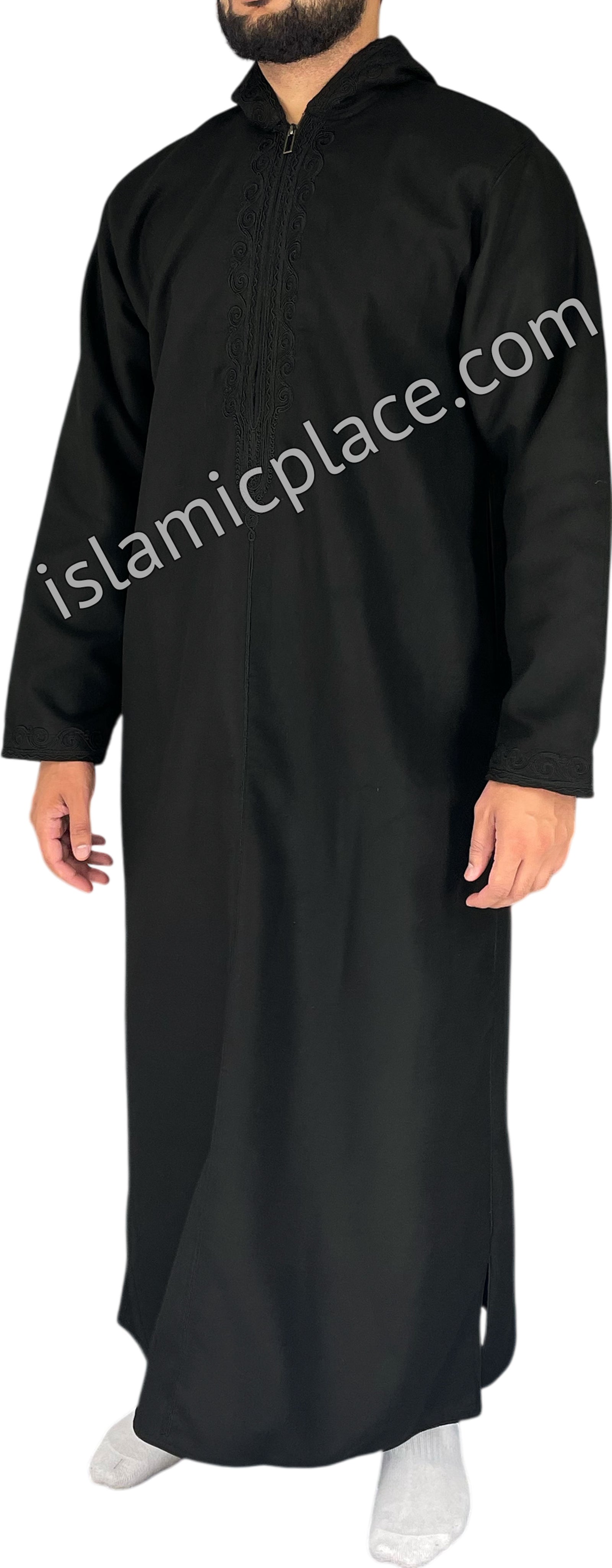 Black - Wool Moroccan Hooded Thob