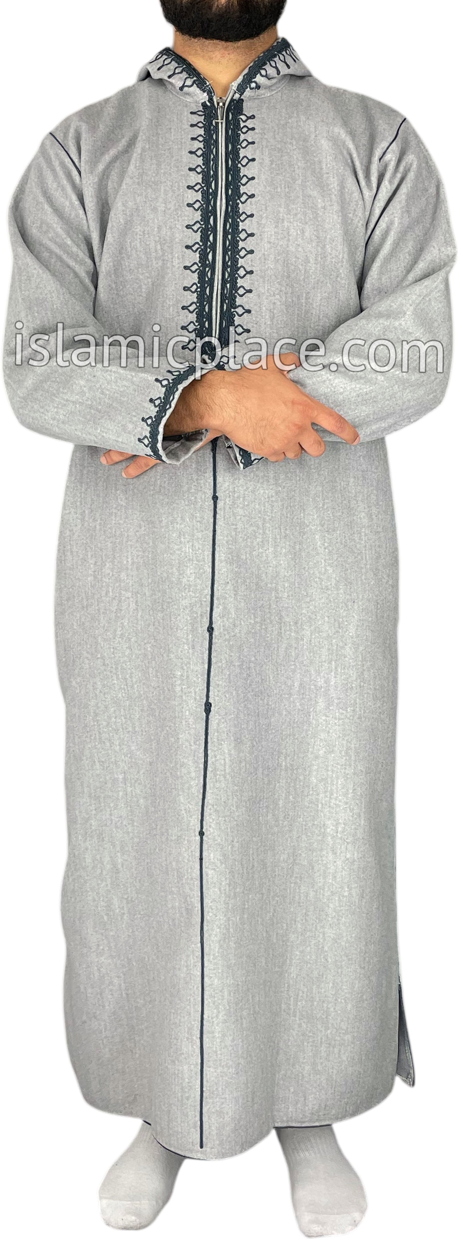 Gray - Wool Moroccan Hooded Thob