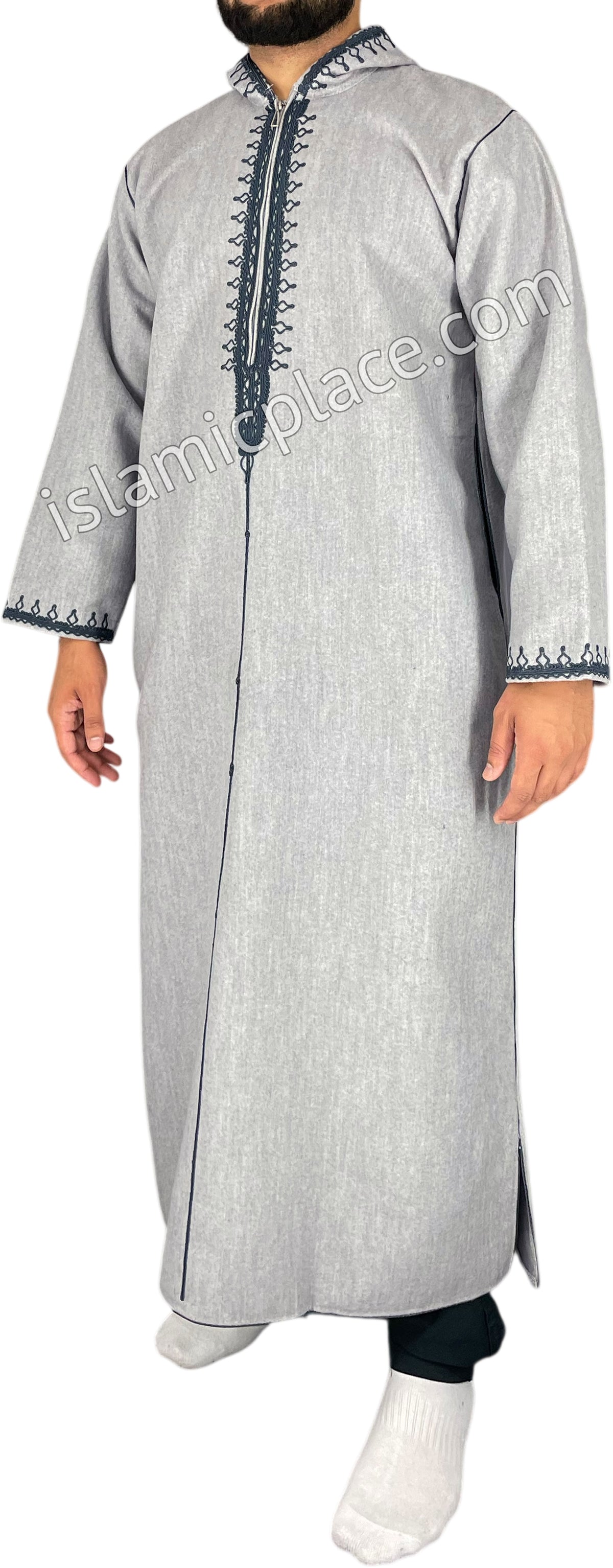 Gray - Wool Moroccan Hooded Thob