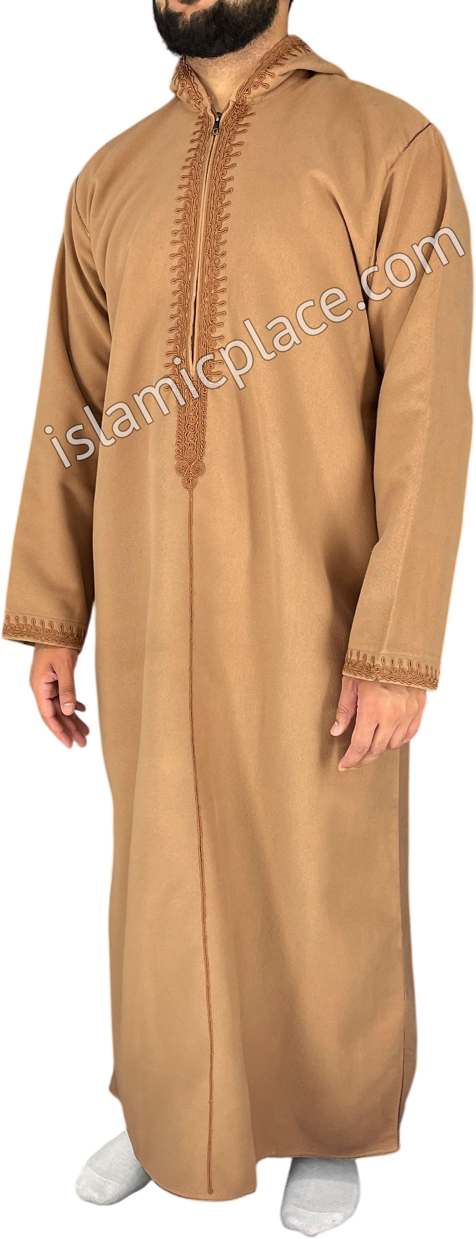 Khaki - Wool Moroccan Hooded Thob