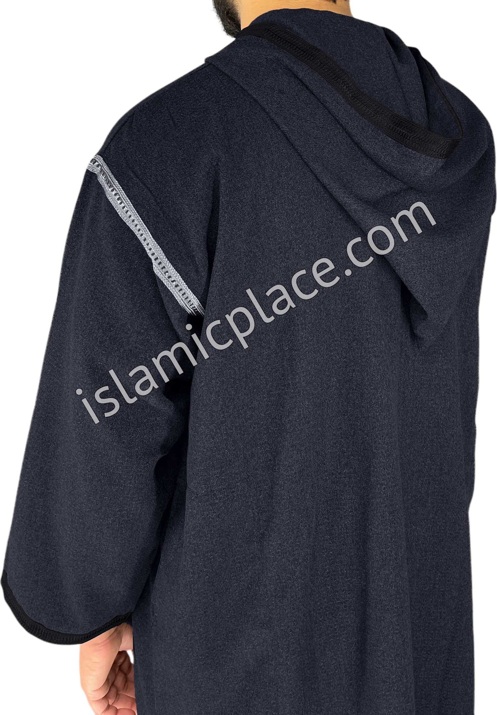 Navy Blue - Men Moroccan Hooded Thob in Heavy Fabric