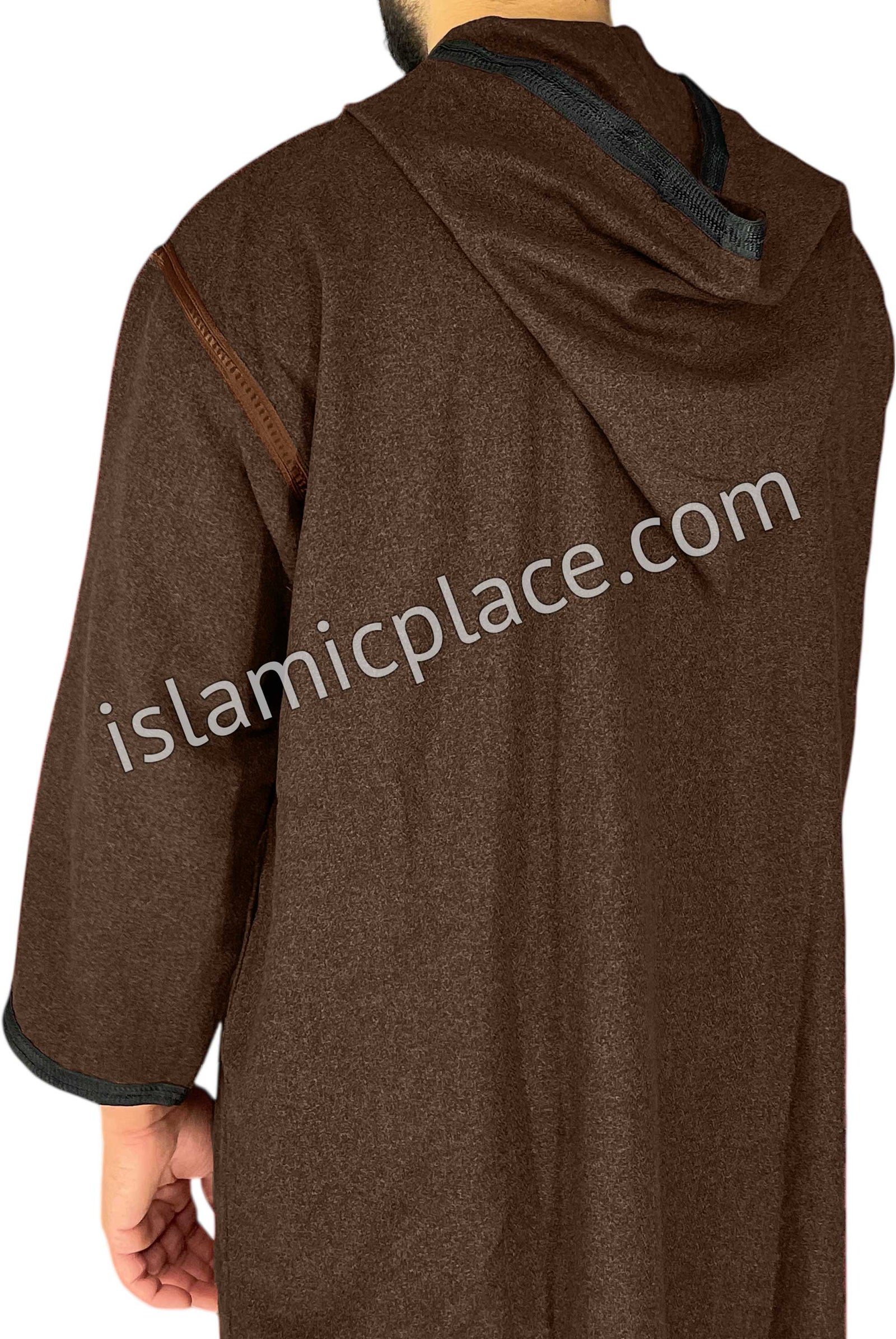 Brown - Men Moroccan Hooded Thob in Heavy Fabric