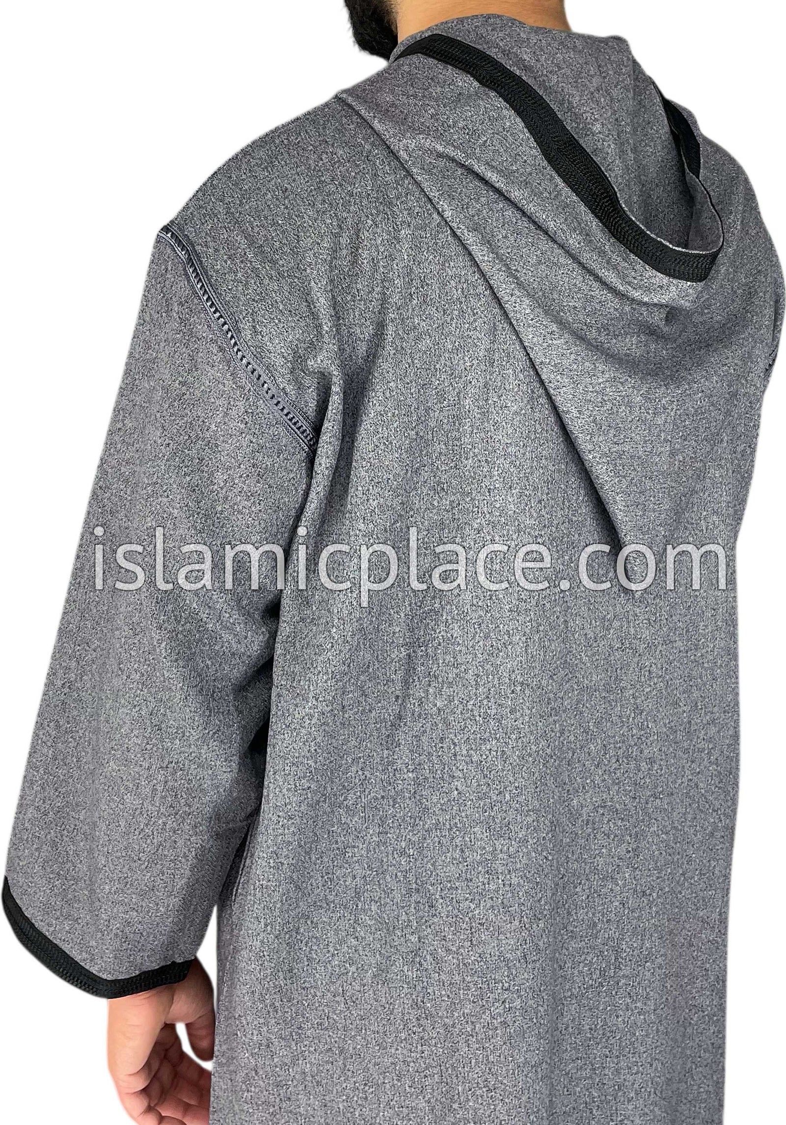 Charcoal Gray - Men Moroccan Hooded Thob in Heavy Fabric