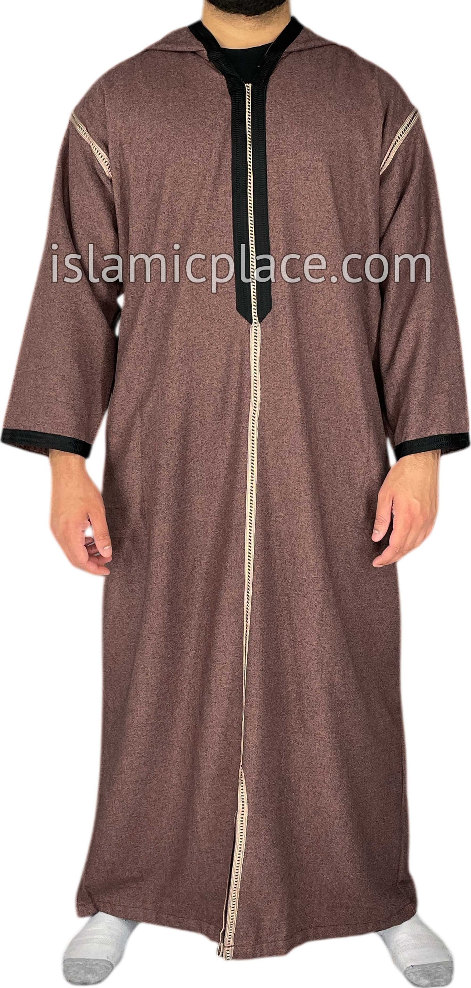 Clay Red - Men Moroccan Hooded Thob in Heavy Fabric