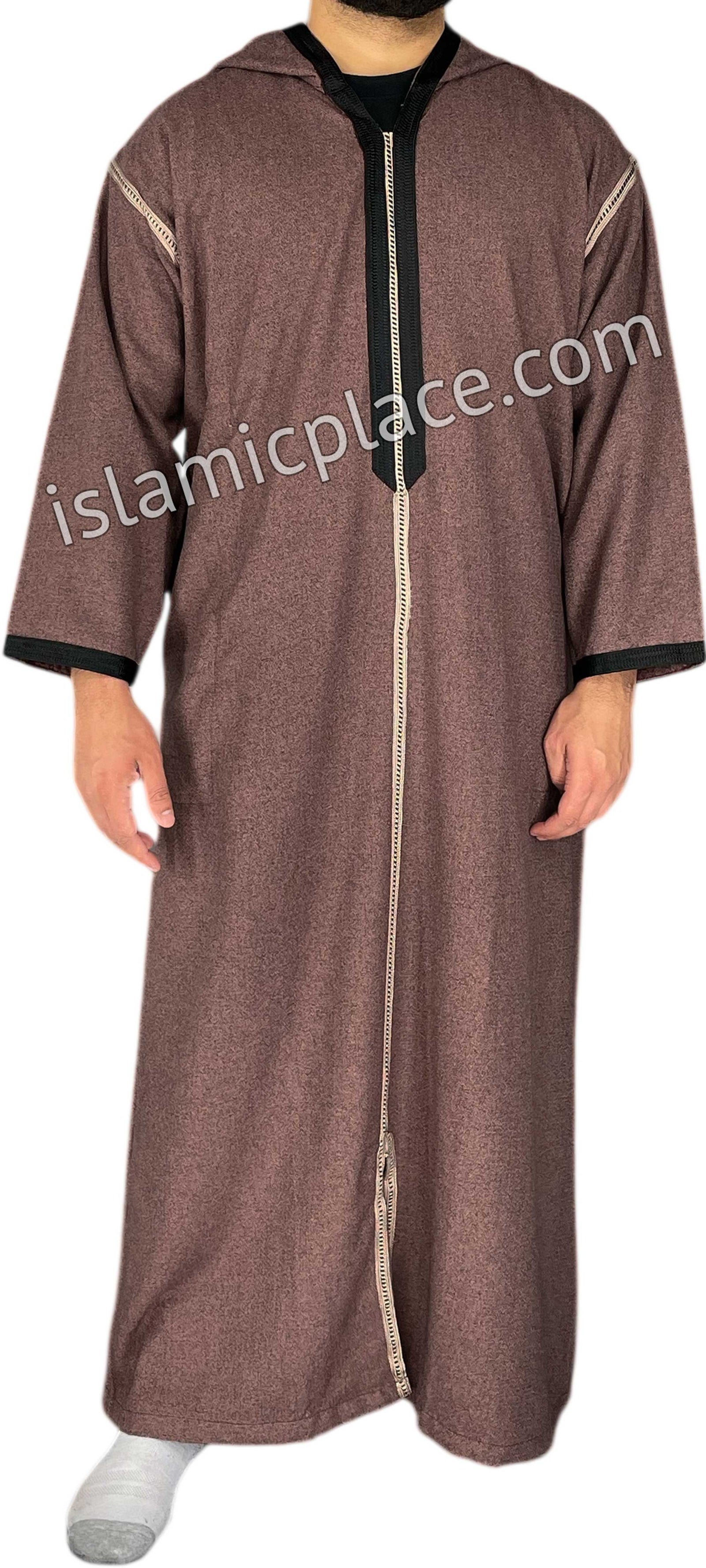 Clay Red - Men Moroccan Hooded Thob in Heavy Fabric