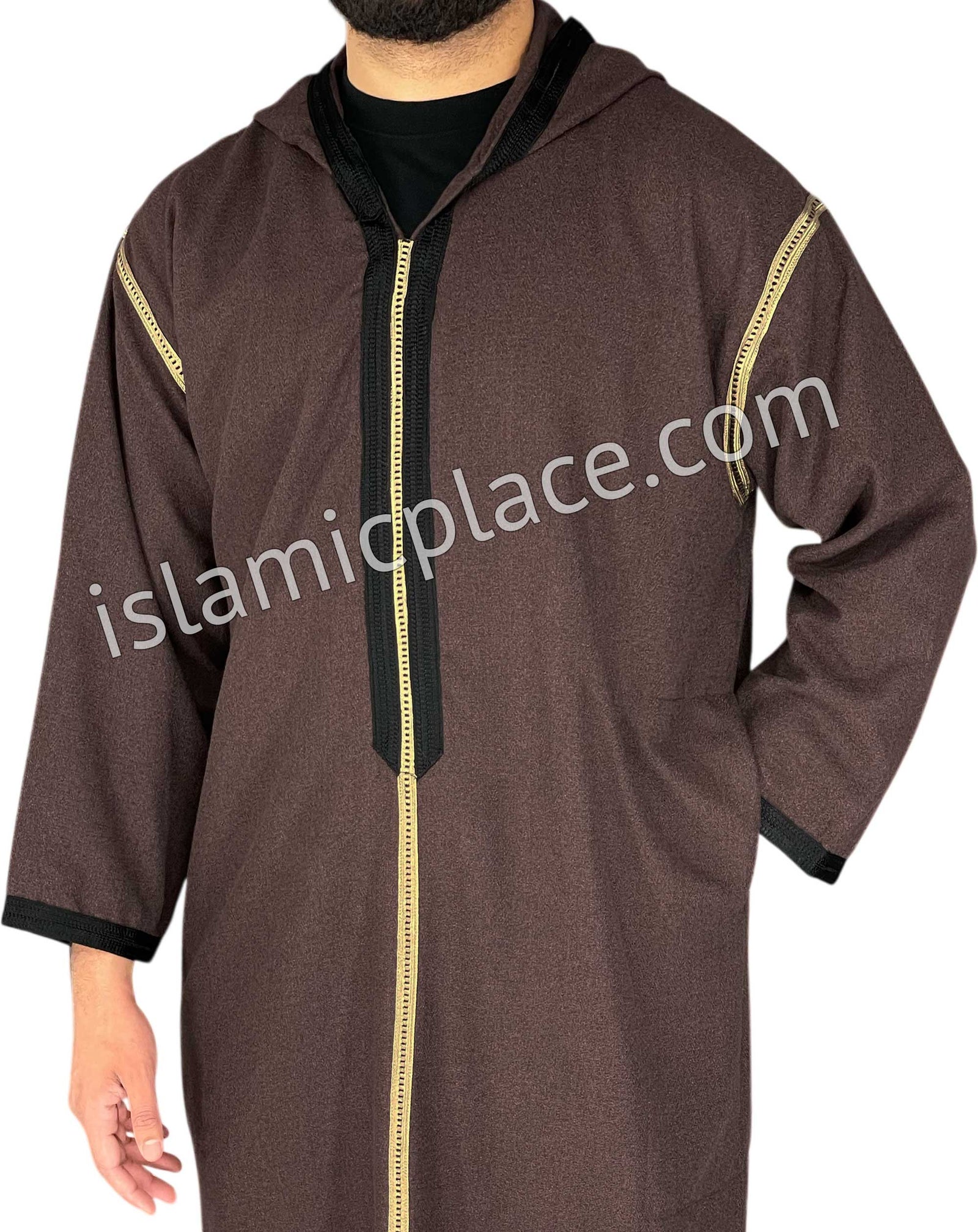 Dark Mauve - Men Moroccan Hooded Thob in Heavy Fabric
