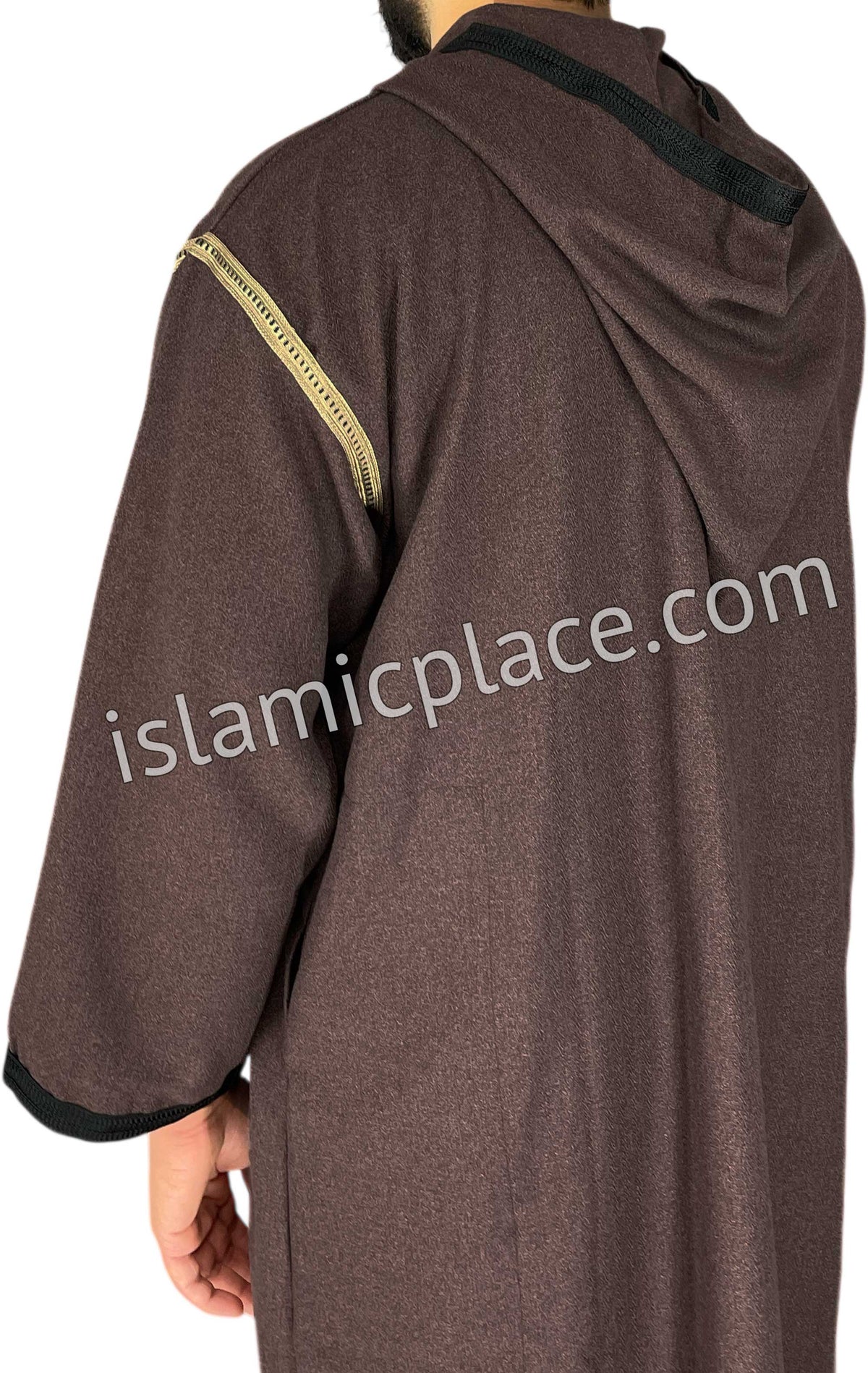 Dark Mauve - Men Moroccan Hooded Thob in Heavy Fabric