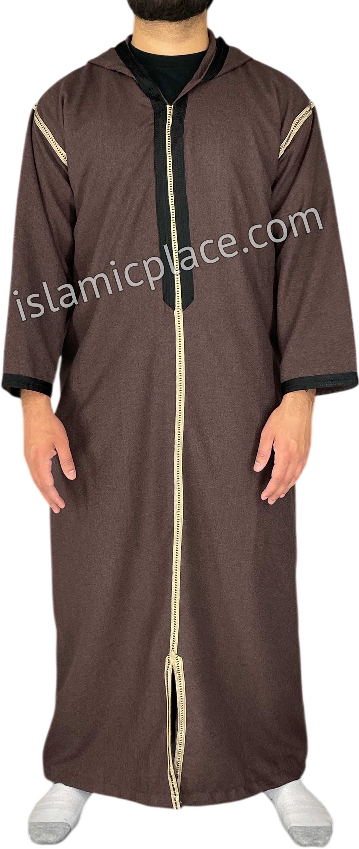 Dark Mauve - Men Moroccan Hooded Thob in Heavy Fabric