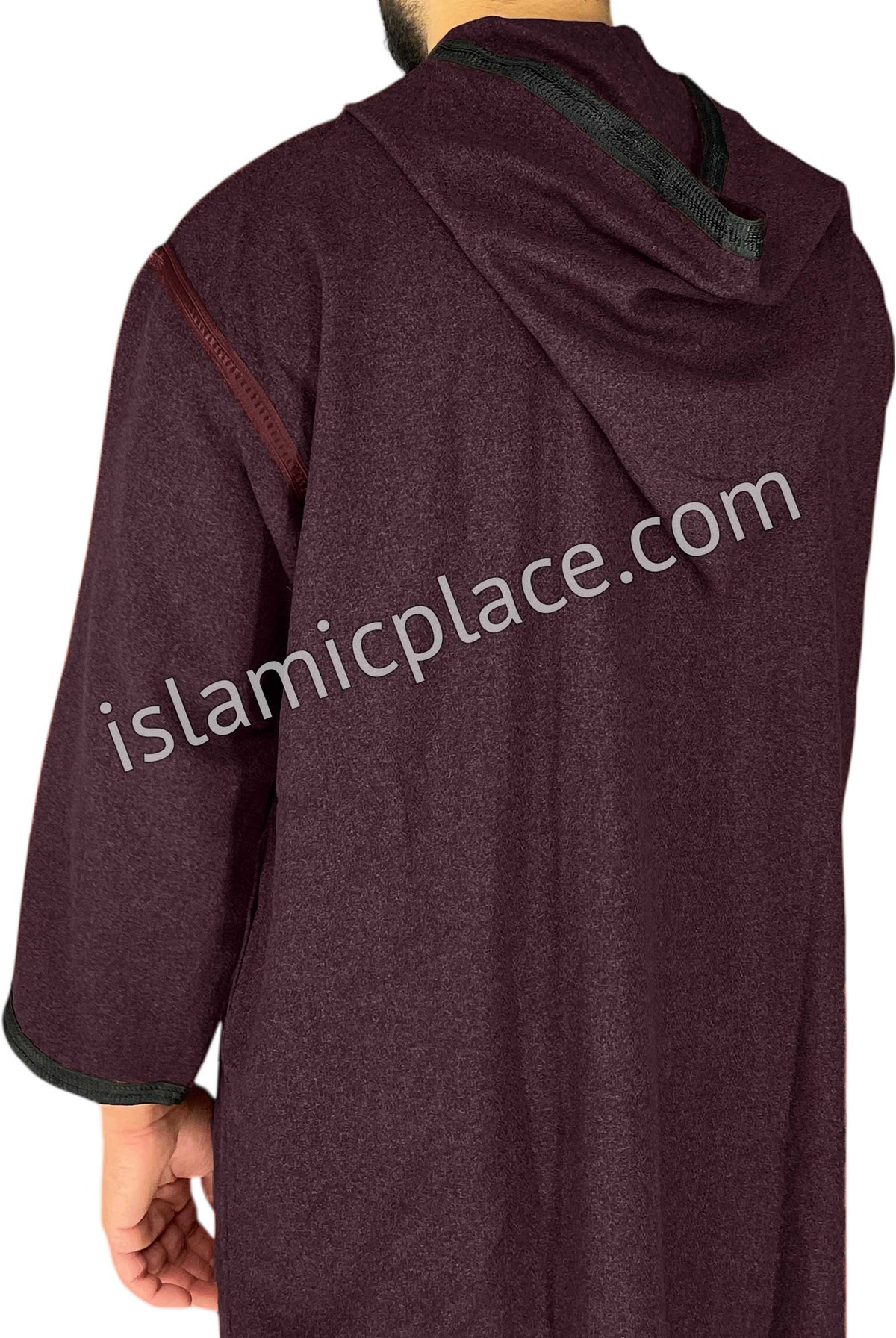 Plum - Men Moroccan Hooded Thob in Heavy Fabric