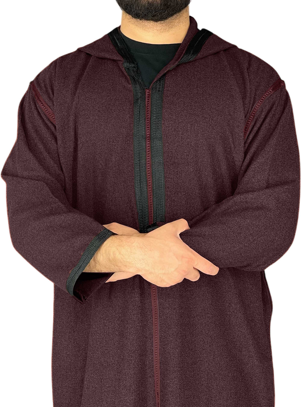 Plum - Men Moroccan Hooded Thob in Heavy Fabric