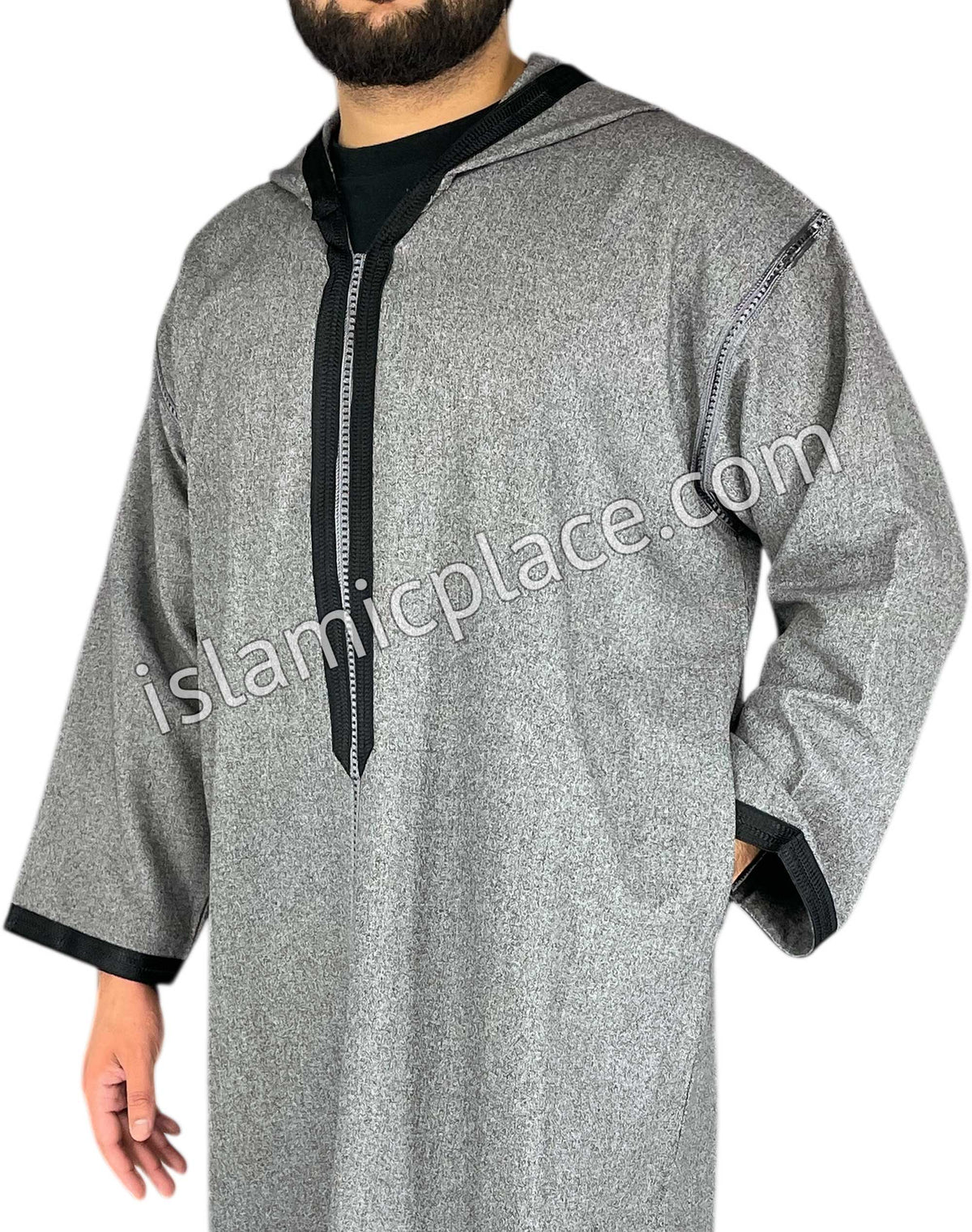 Silver Gray - Men Moroccan Hooded Thob in Heavy Fabric