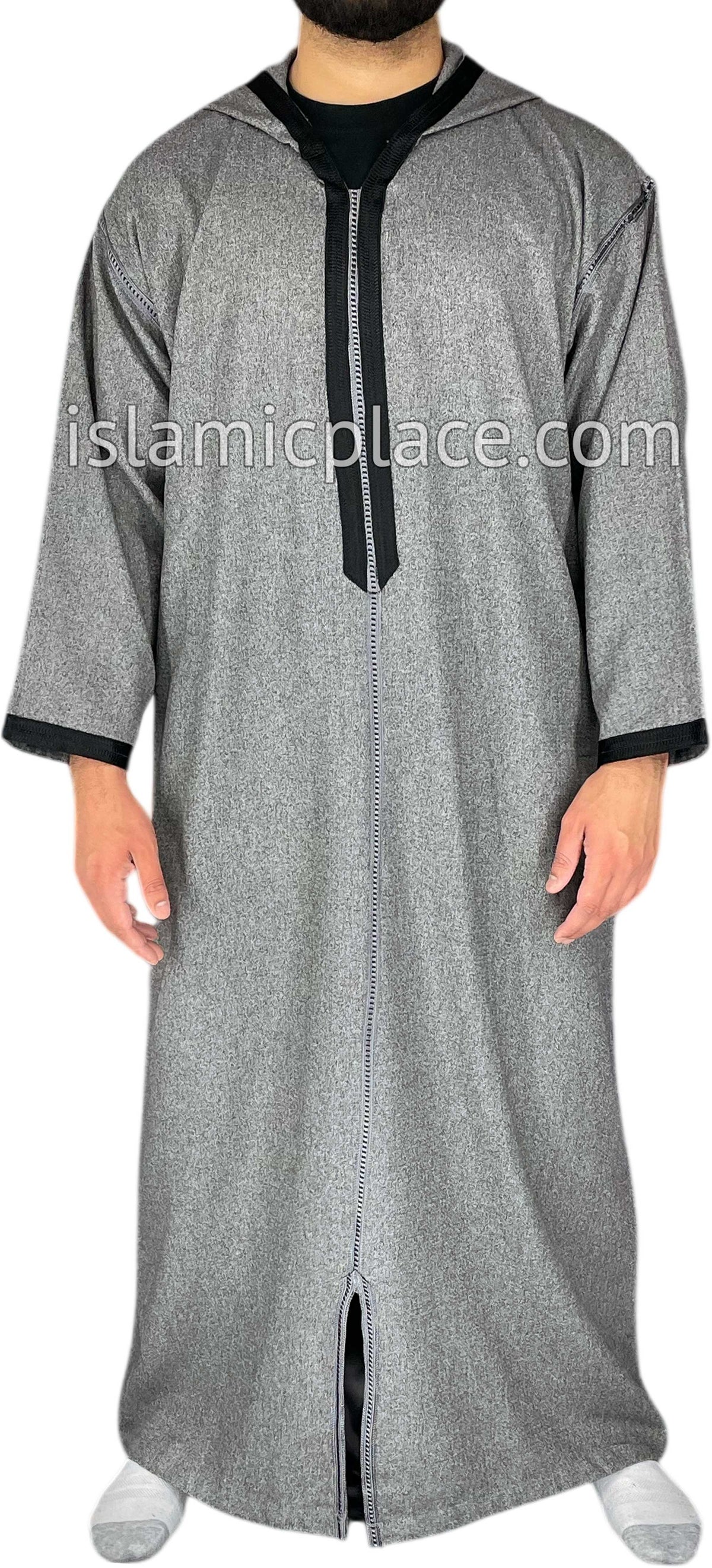 Silver Gray - Men Moroccan Hooded Thob in Heavy Fabric
