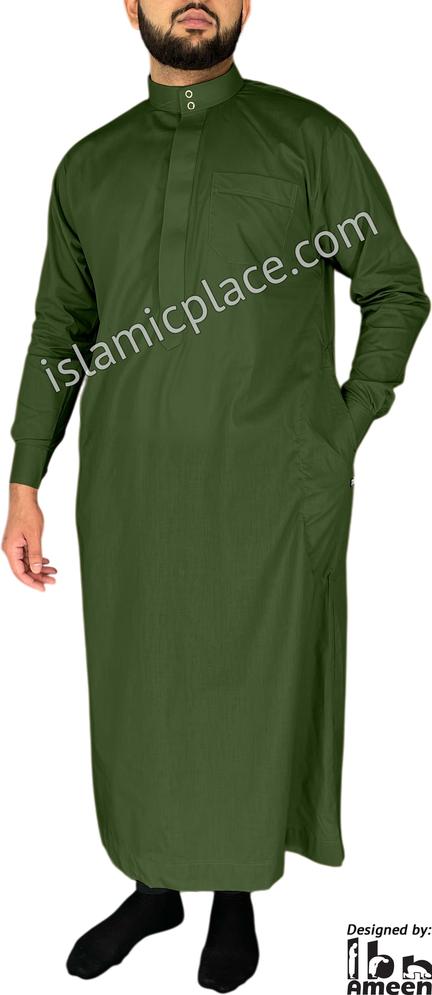 Hunter Green - Men Saudi Ad-Daffah LT Thob by Ibn Ameen - IA3