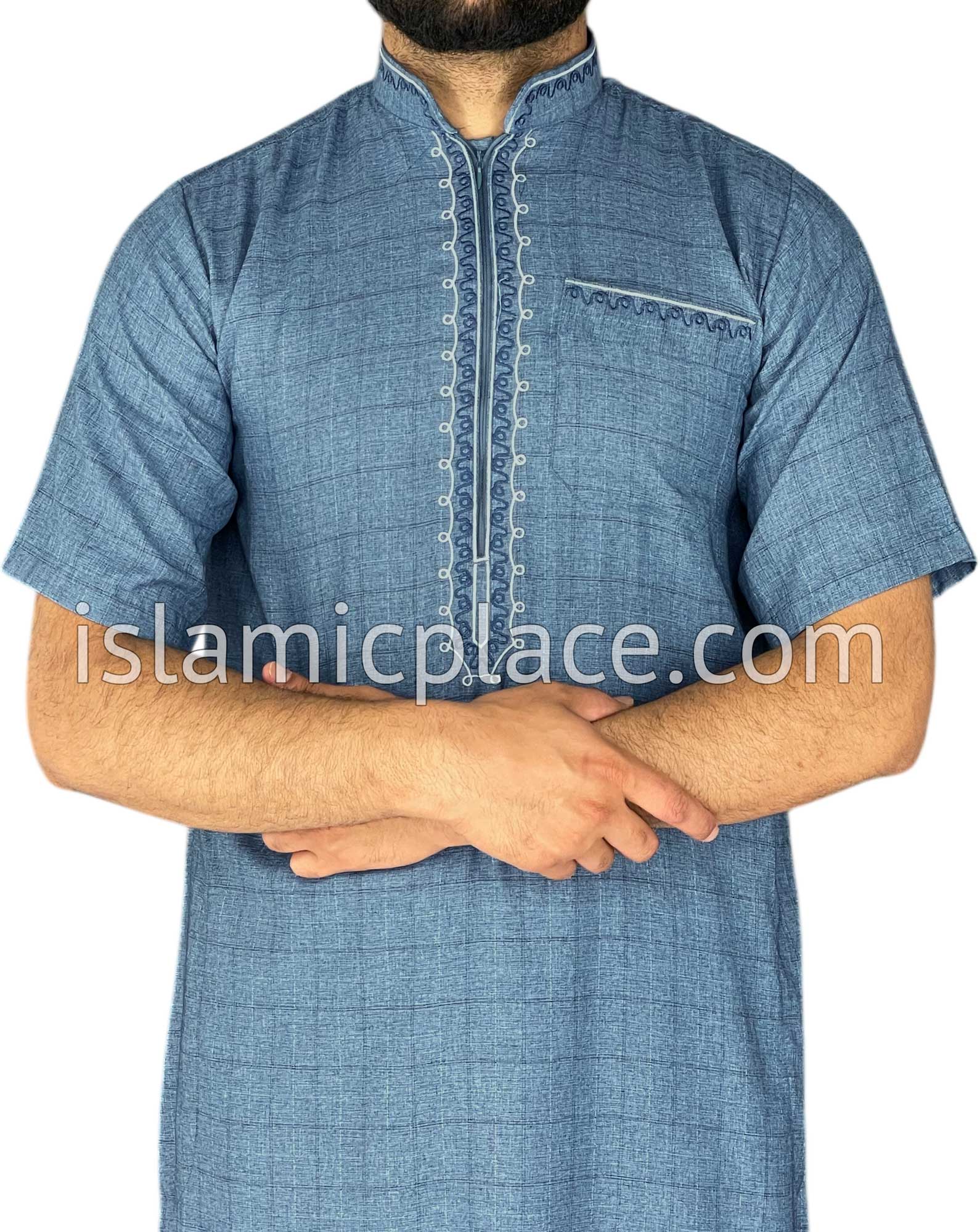 Denim Blue - Khurram Style Short Sleeve Thob