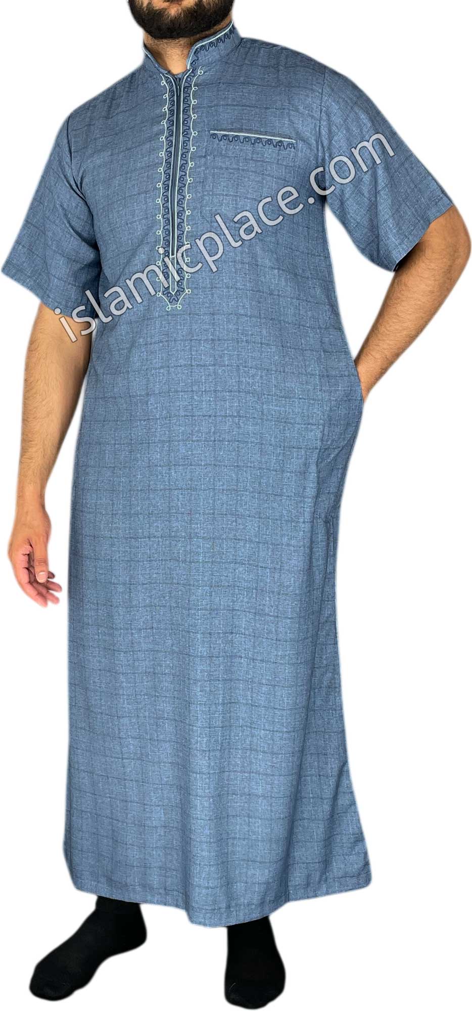 Denim Blue - Khurram Style Short Sleeve Thob