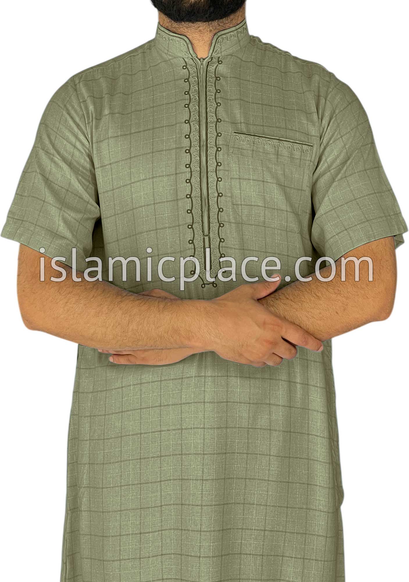 Olive Green - Khurram Style Short Sleeve Thob