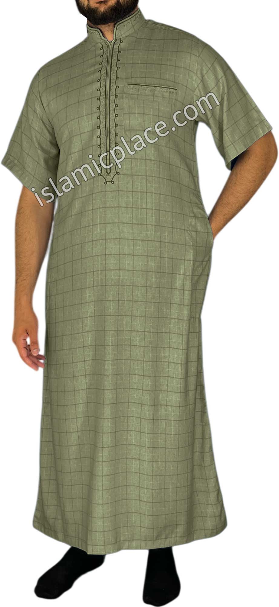 Olive Green - Khurram Style Short Sleeve Thob