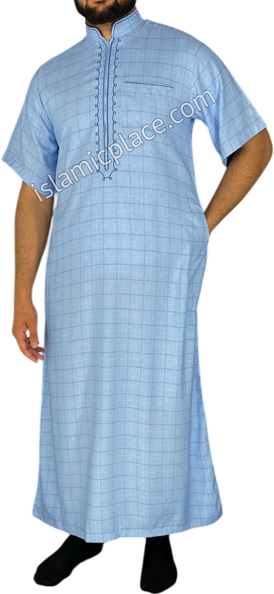 Sky Blue - Khurram Style Short Sleeve Thob