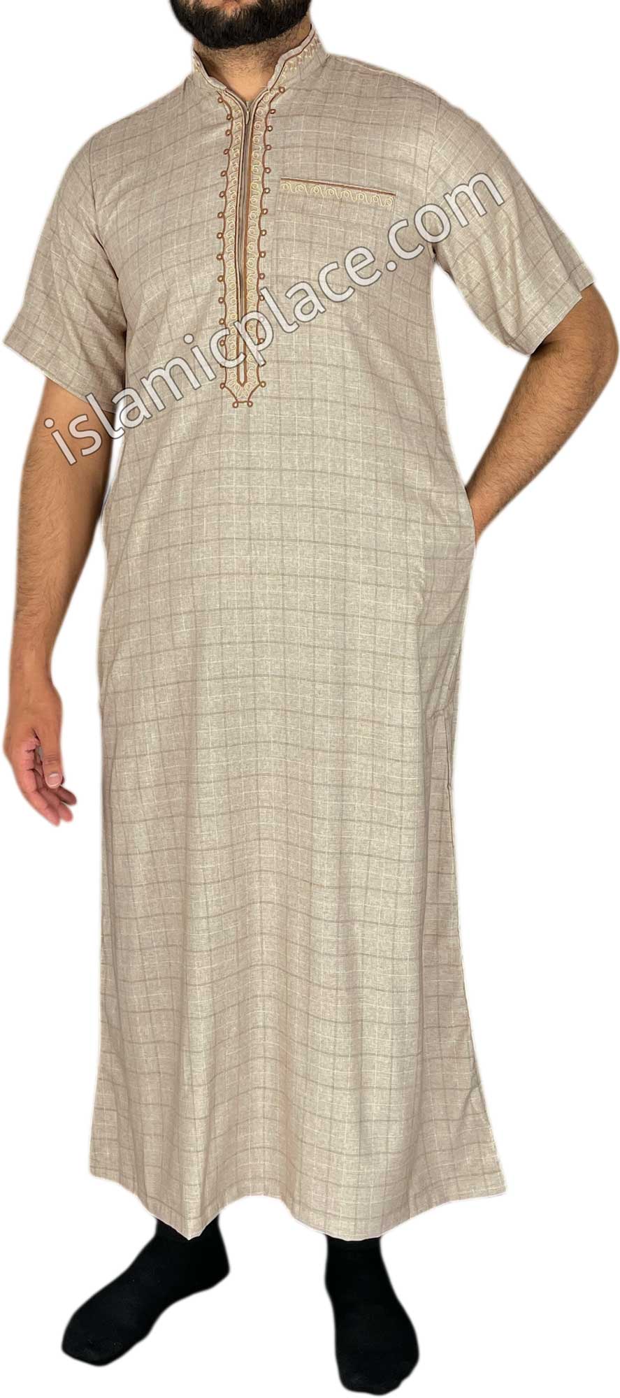 Tan - Khurram Style Short Sleeve Thob