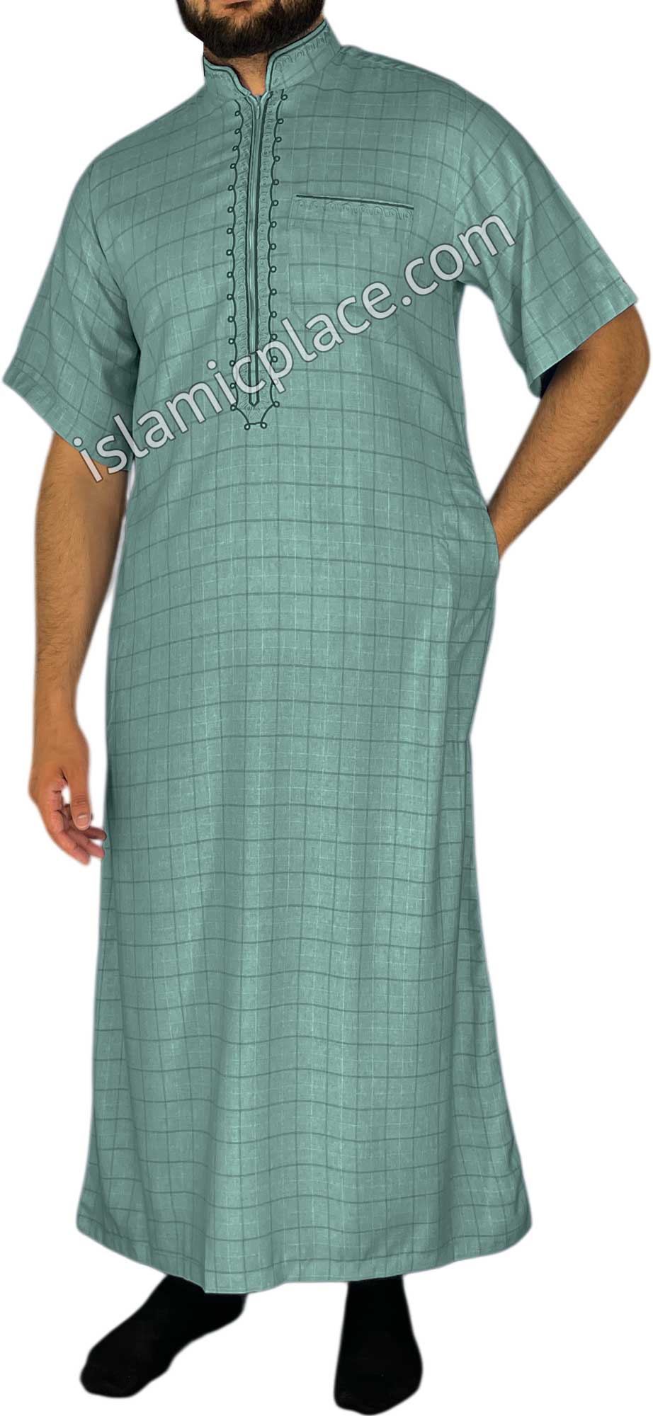 Teal Blue - Khurram Style Short Sleeve Thob