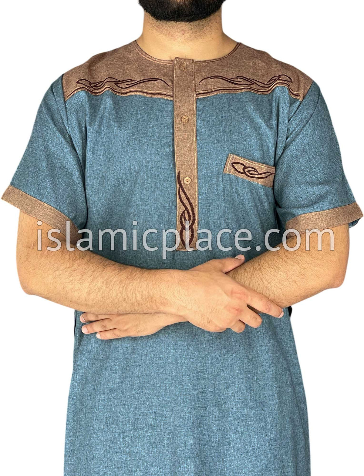 Steel Blue and Pecan - Mahmood Style Short Sleeve Thob