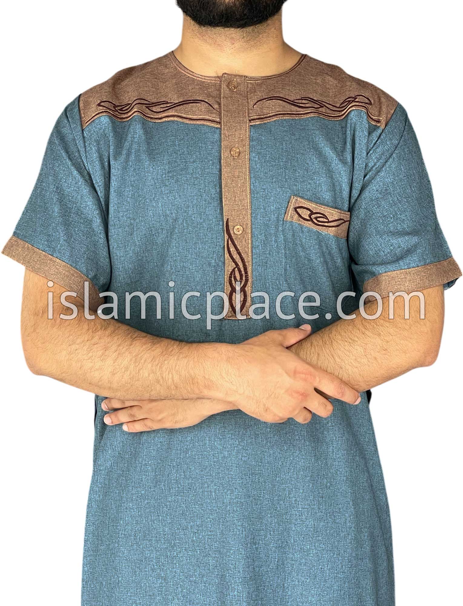 Steel Blue and Pecan - Mahmood Style Short Sleeve Thob