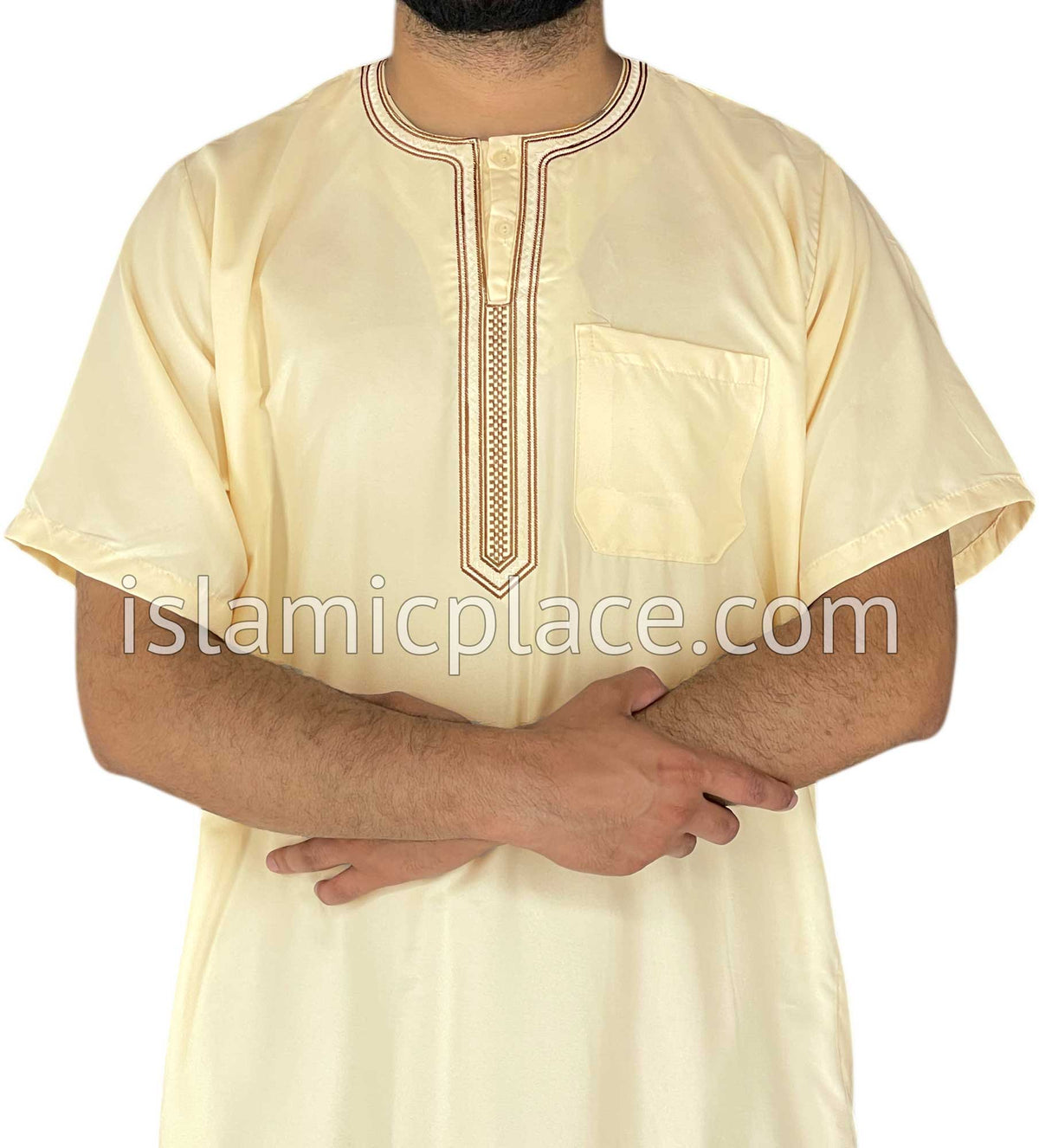 Cream - Omar Style Short Sleeve Thob