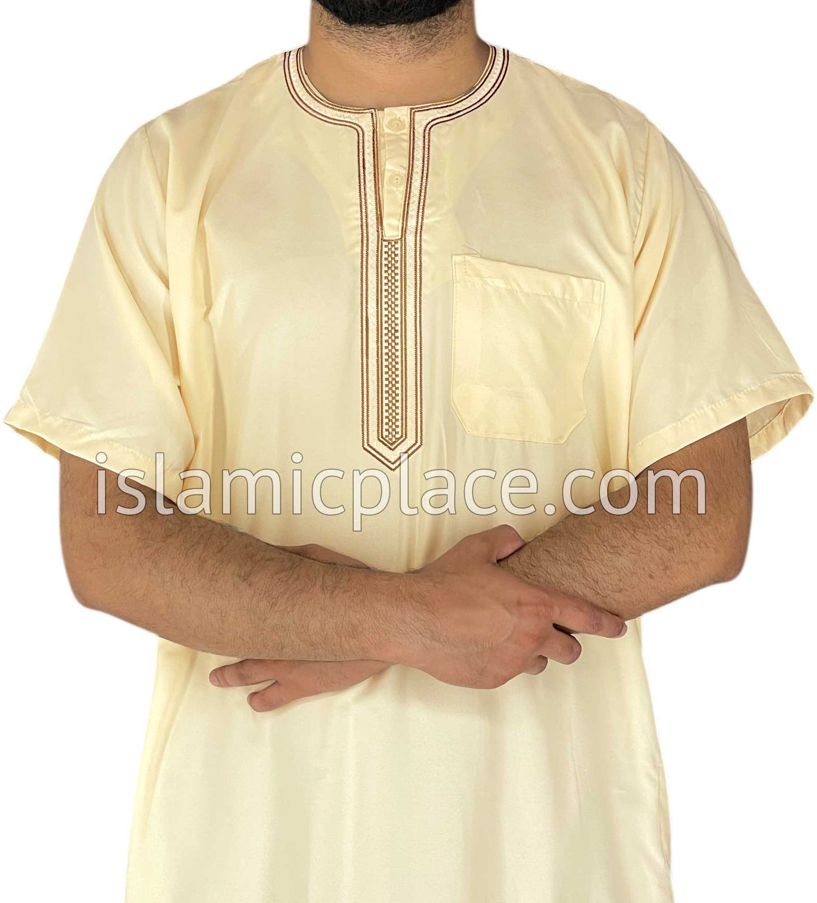 Cream - Omar Style Short Sleeve Thob