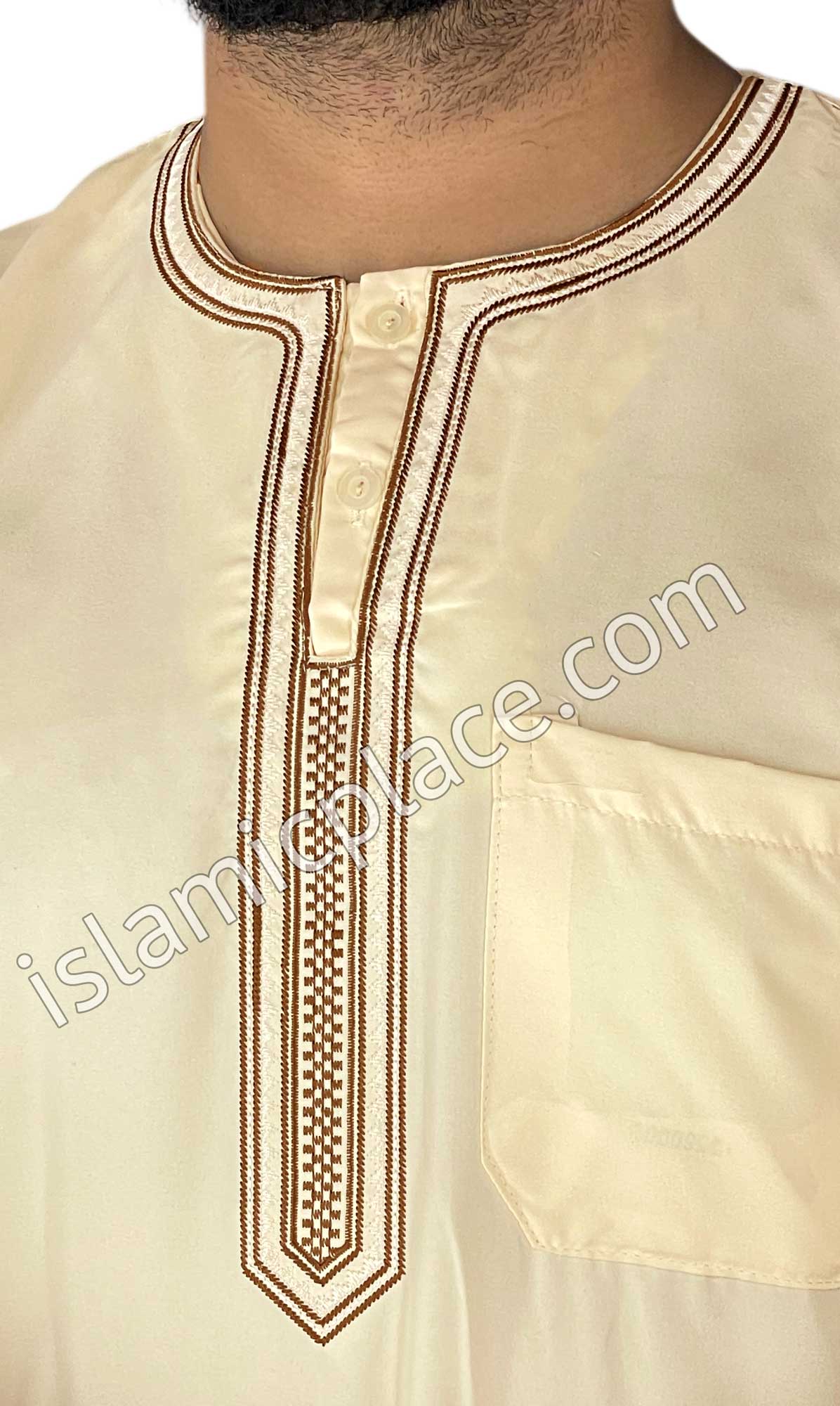 Cream - Omar Style Short Sleeve Thob