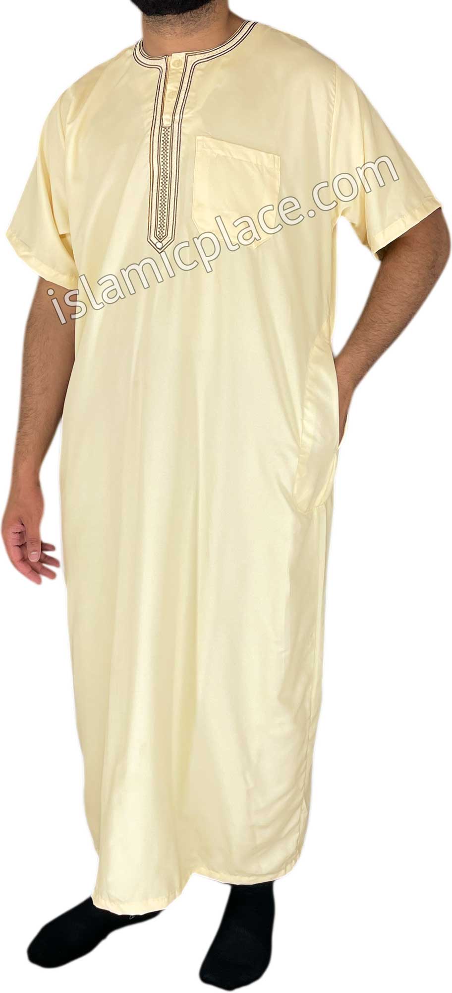 Cream - Omar Style Short Sleeve Thob