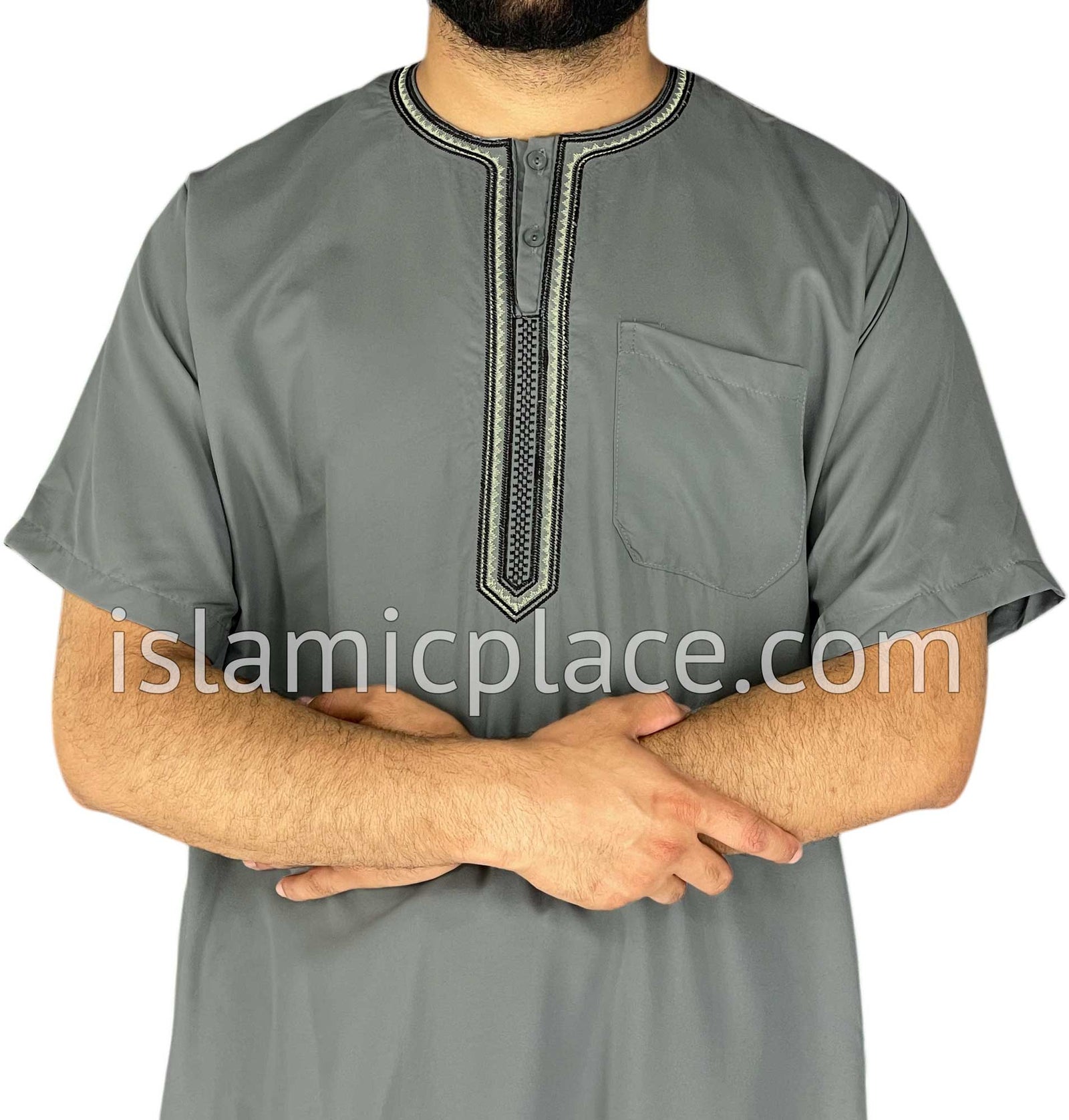Gray - Omar Style Short Sleeve Thob