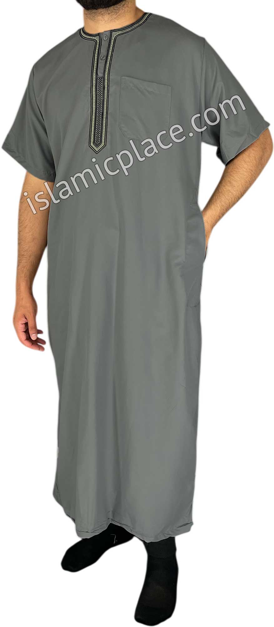 Gray - Omar Style Short Sleeve Thob