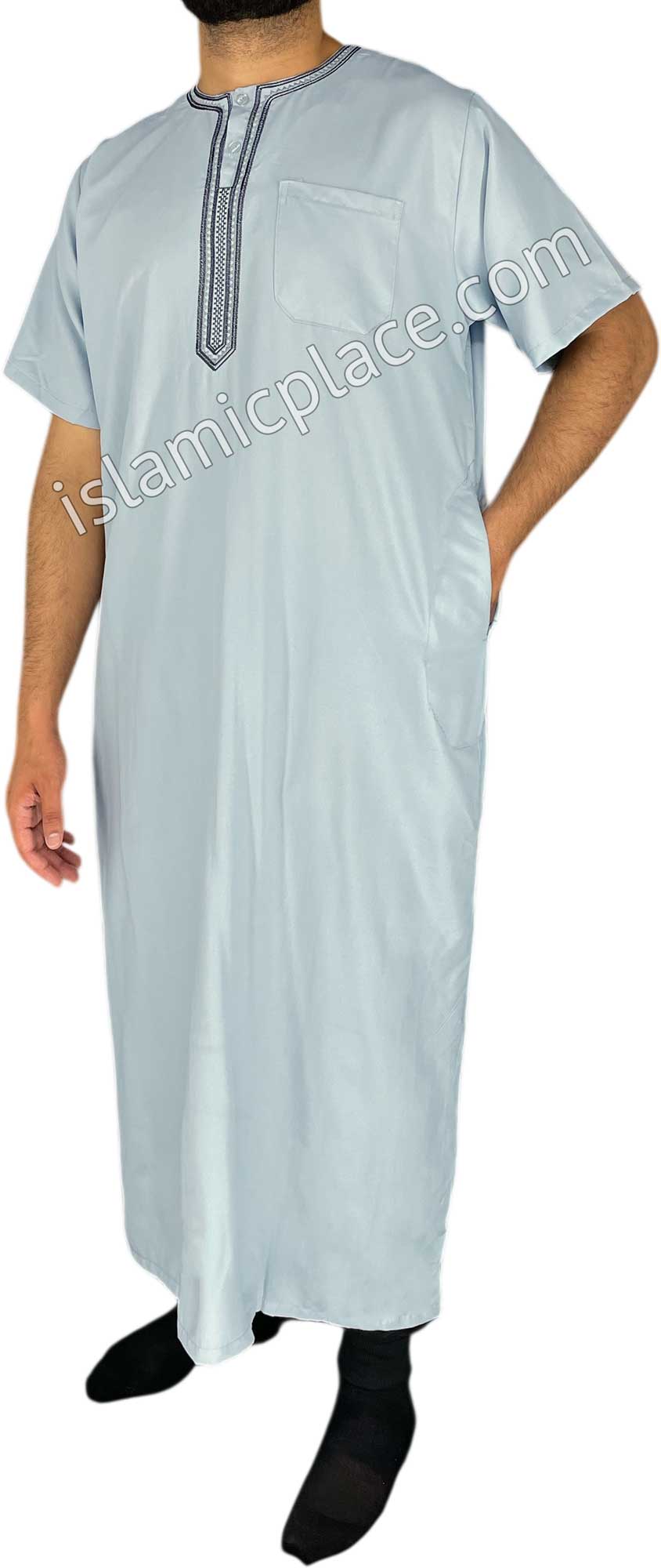 Sky Blue - Omar Style Short Sleeve Thob