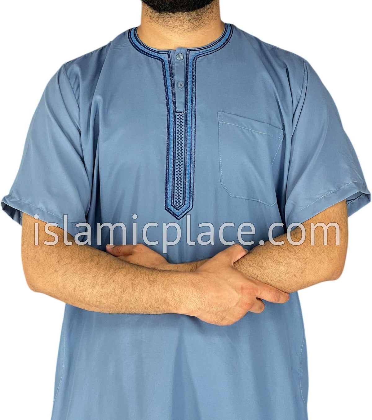 Steel Blue - Omar Style Short Sleeve Thob