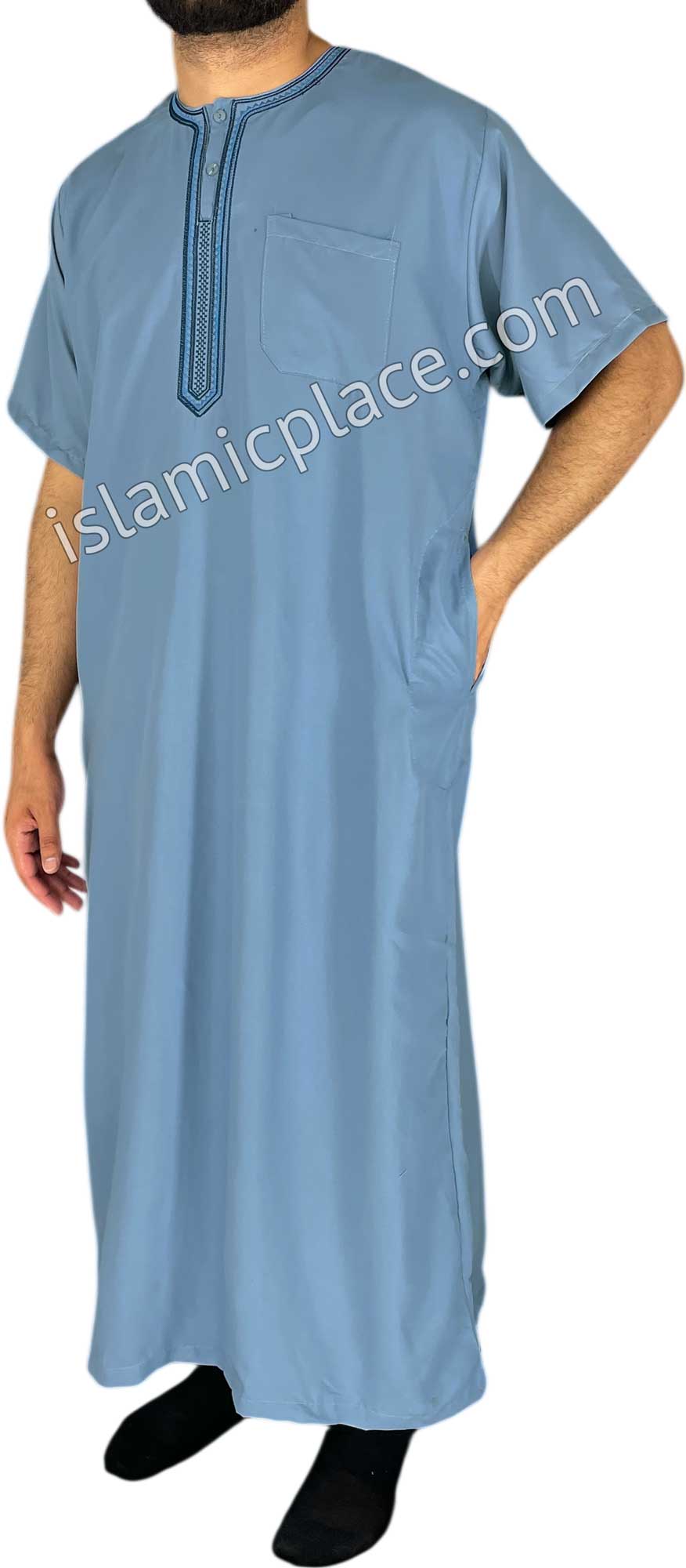 Steel Blue - Omar Style Short Sleeve Thob