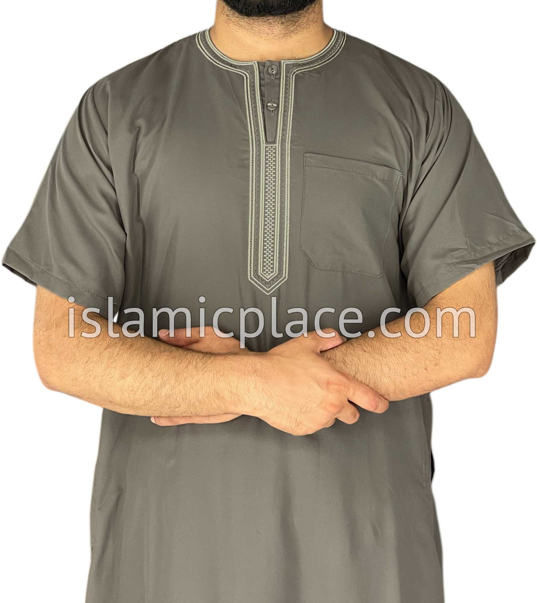 Taupe - Omar Style Short Sleeve Thob