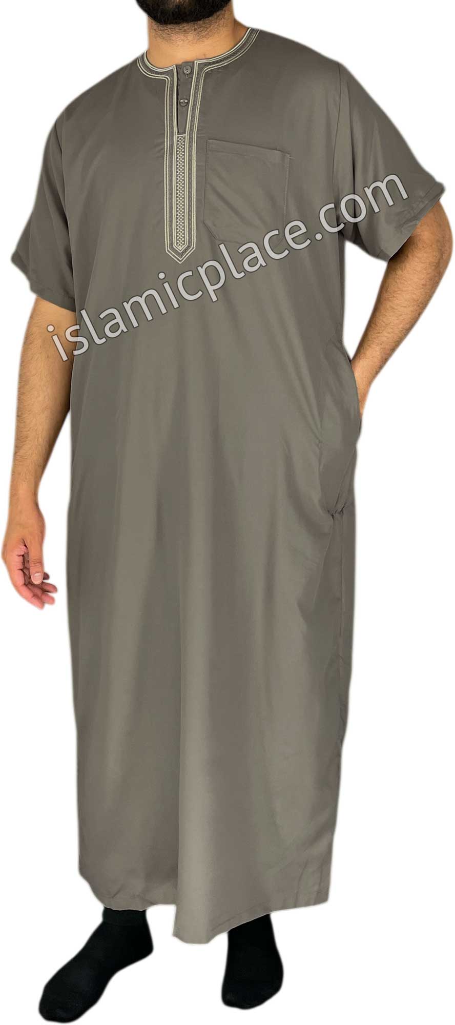 Taupe - Omar Style Short Sleeve Thob