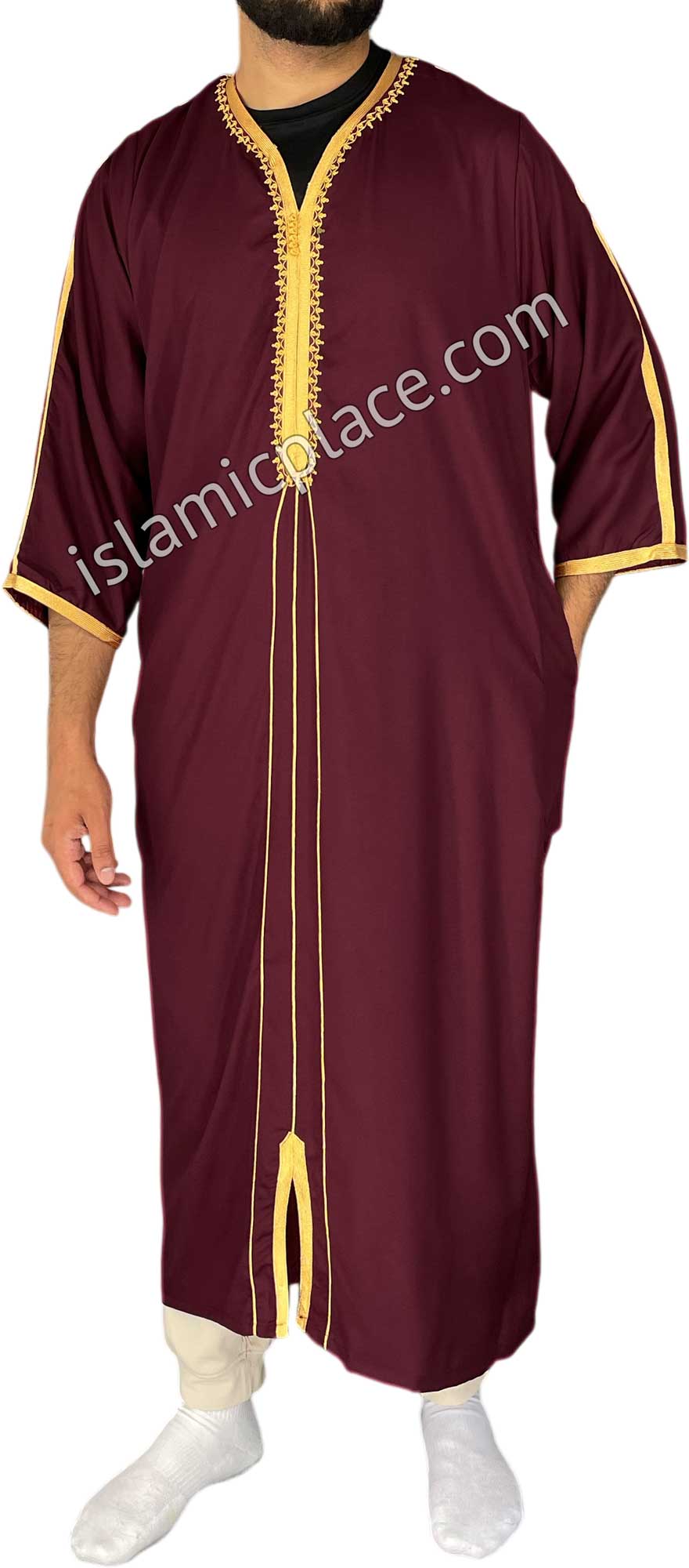 Burgundy - Qasim Style Short Sleeve Thob