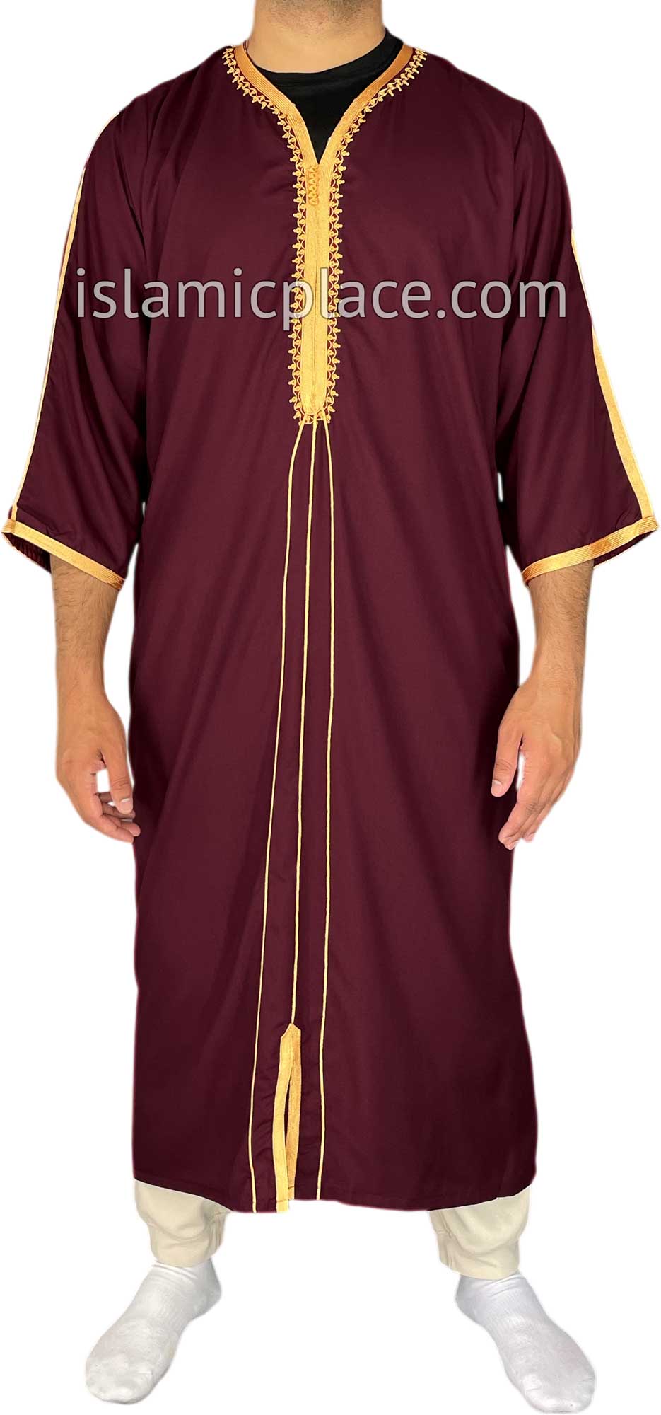 Burgundy - Qasim Style Short Sleeve Thob